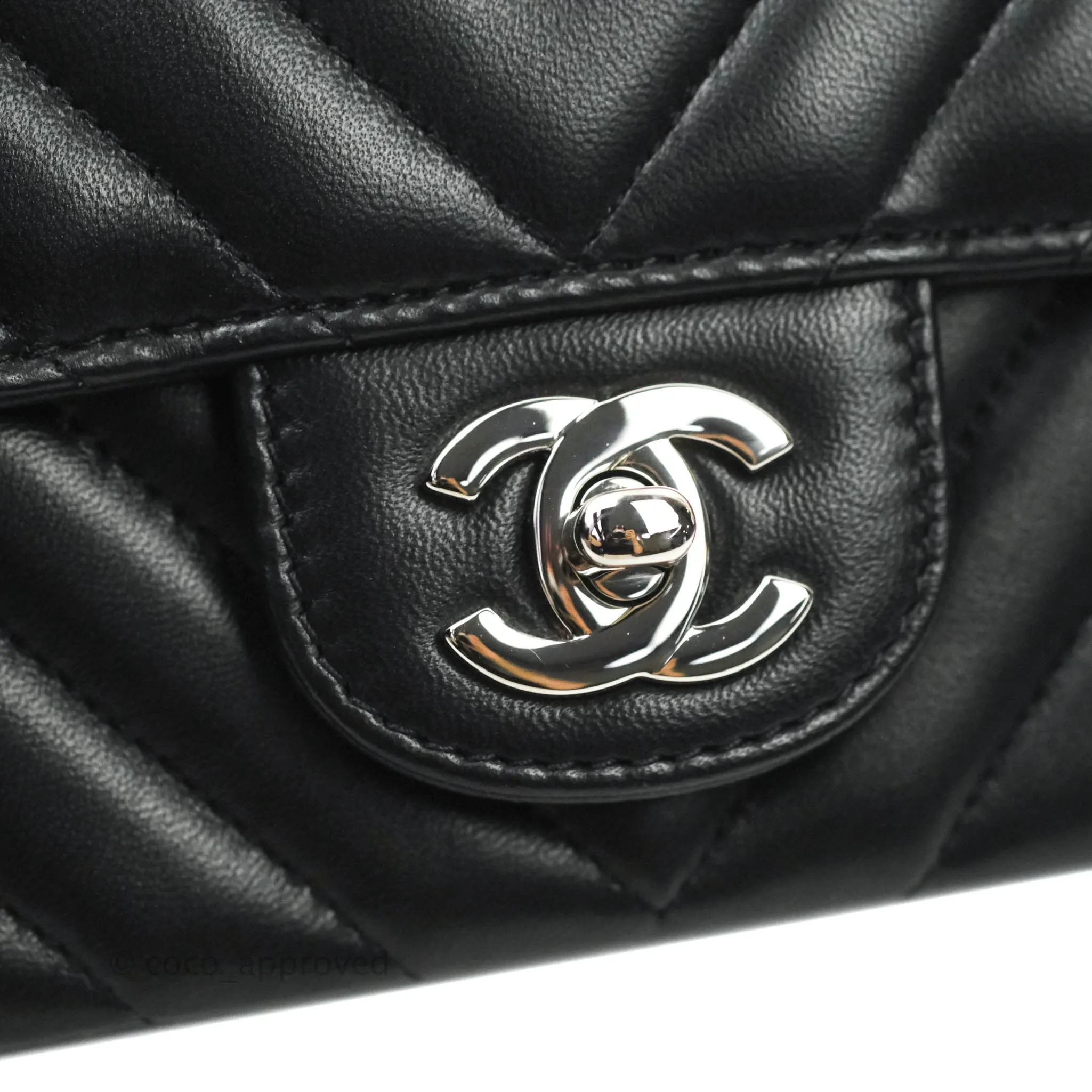 Chanel Classic Chevron Mini Rectangular Flap Black Lambskin Silver Hardware