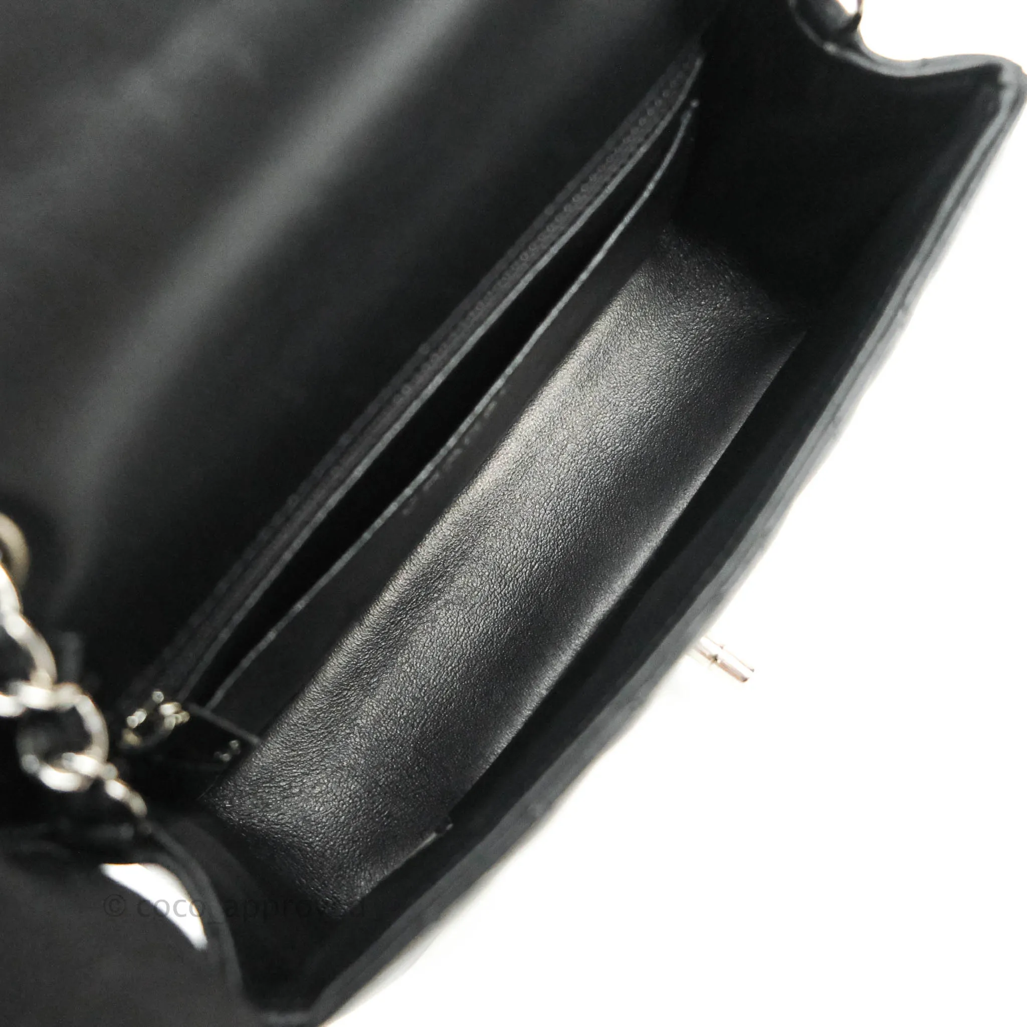 Chanel Classic Chevron Mini Rectangular Flap Black Lambskin Silver Hardware
