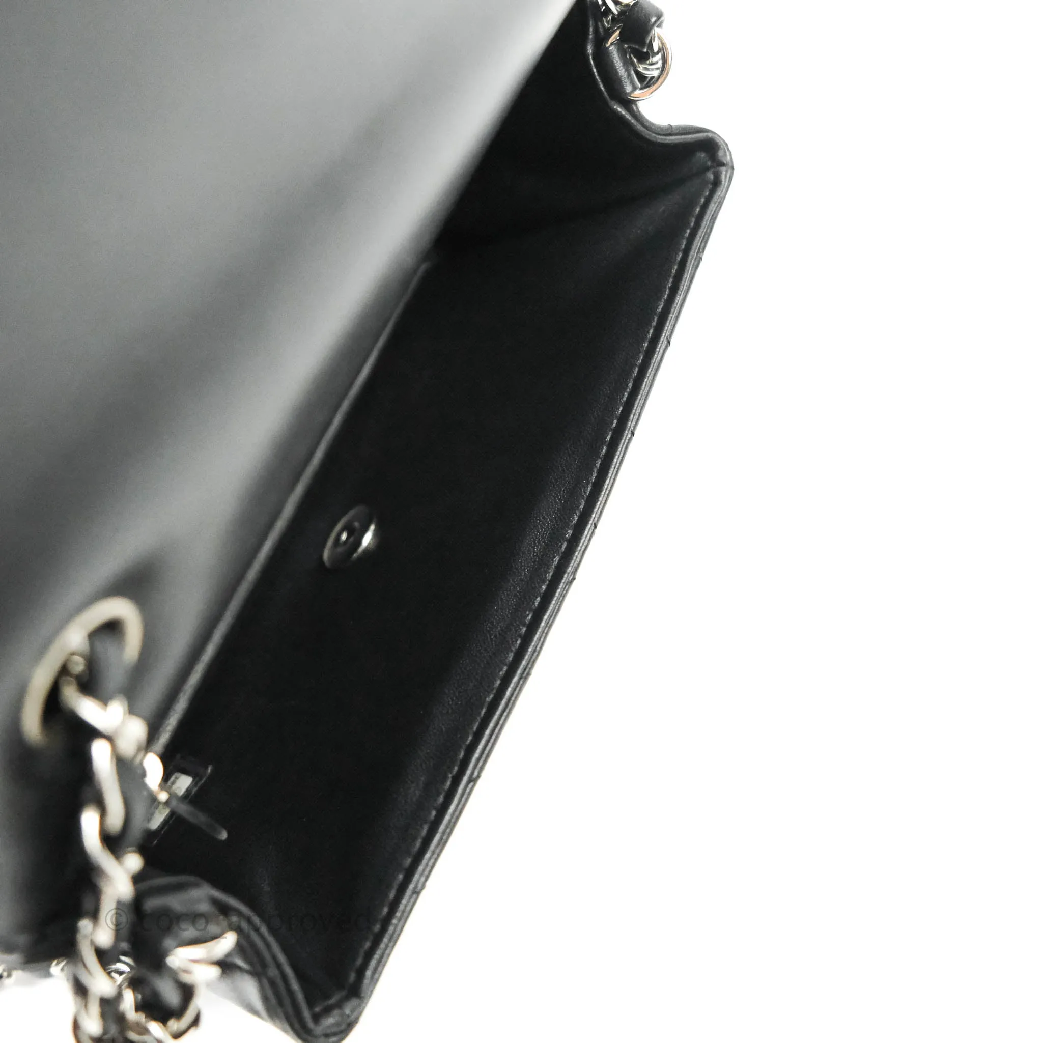 Chanel Classic Chevron Mini Rectangular Flap Black Lambskin Silver Hardware