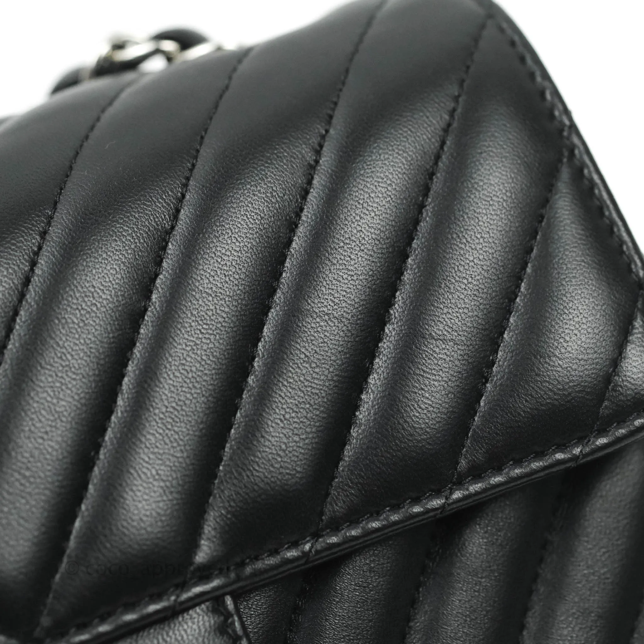 Chanel Classic Chevron Mini Rectangular Flap Black Lambskin Silver Hardware