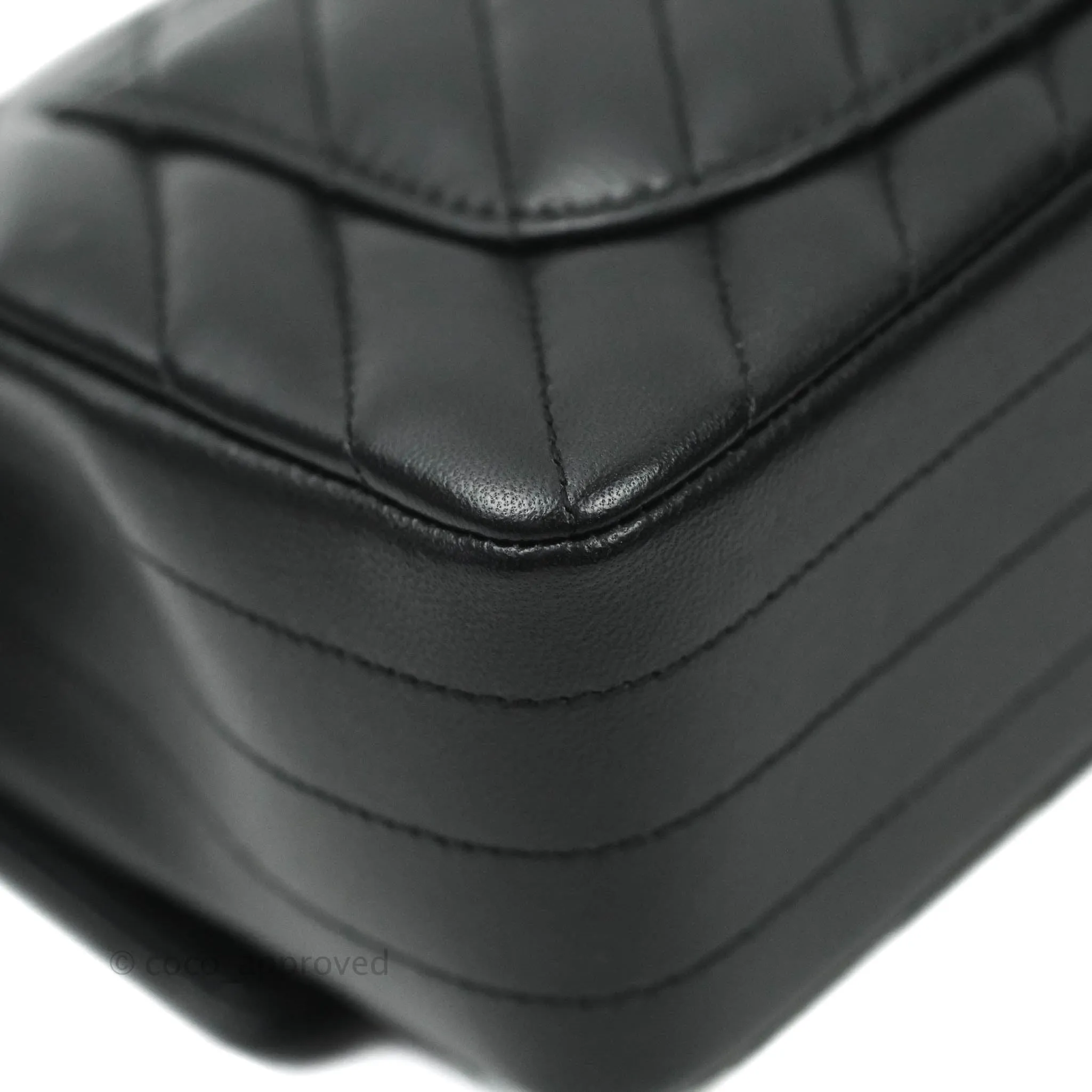 Chanel Classic Chevron Mini Rectangular Flap Black Lambskin Silver Hardware