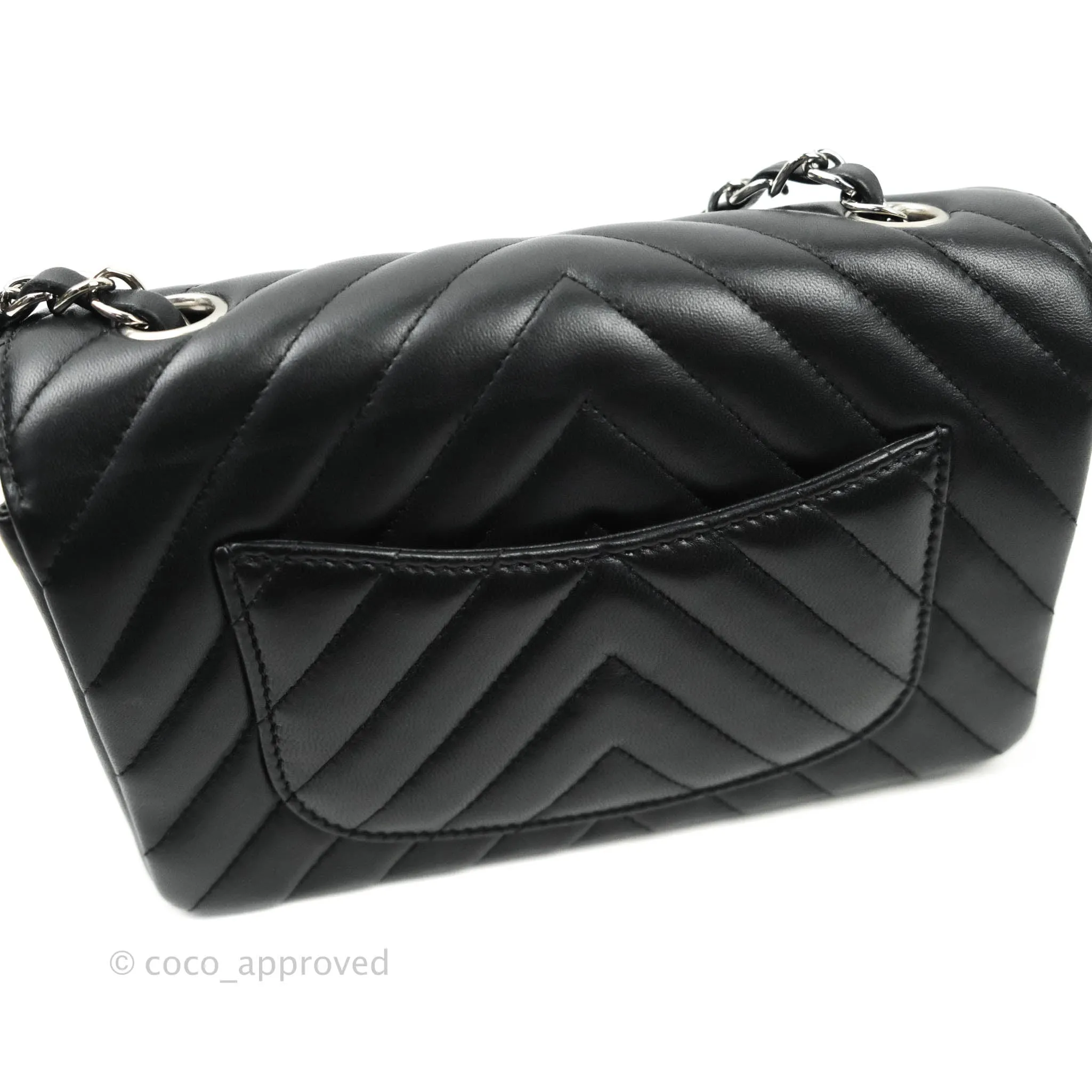 Chanel Classic Chevron Mini Rectangular Flap Black Lambskin Silver Hardware