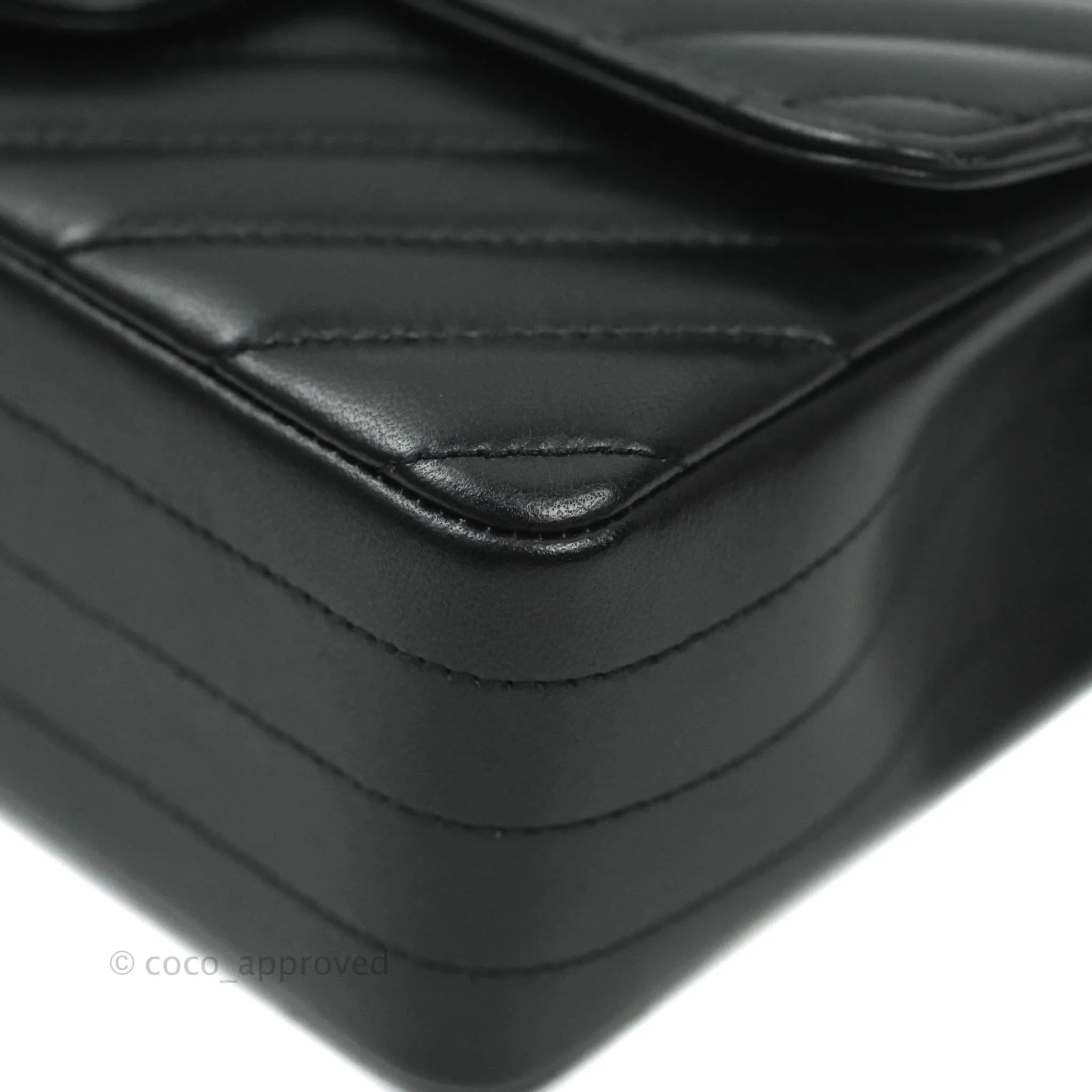 Chanel Classic Chevron Mini Rectangular Flap Black Lambskin Silver Hardware