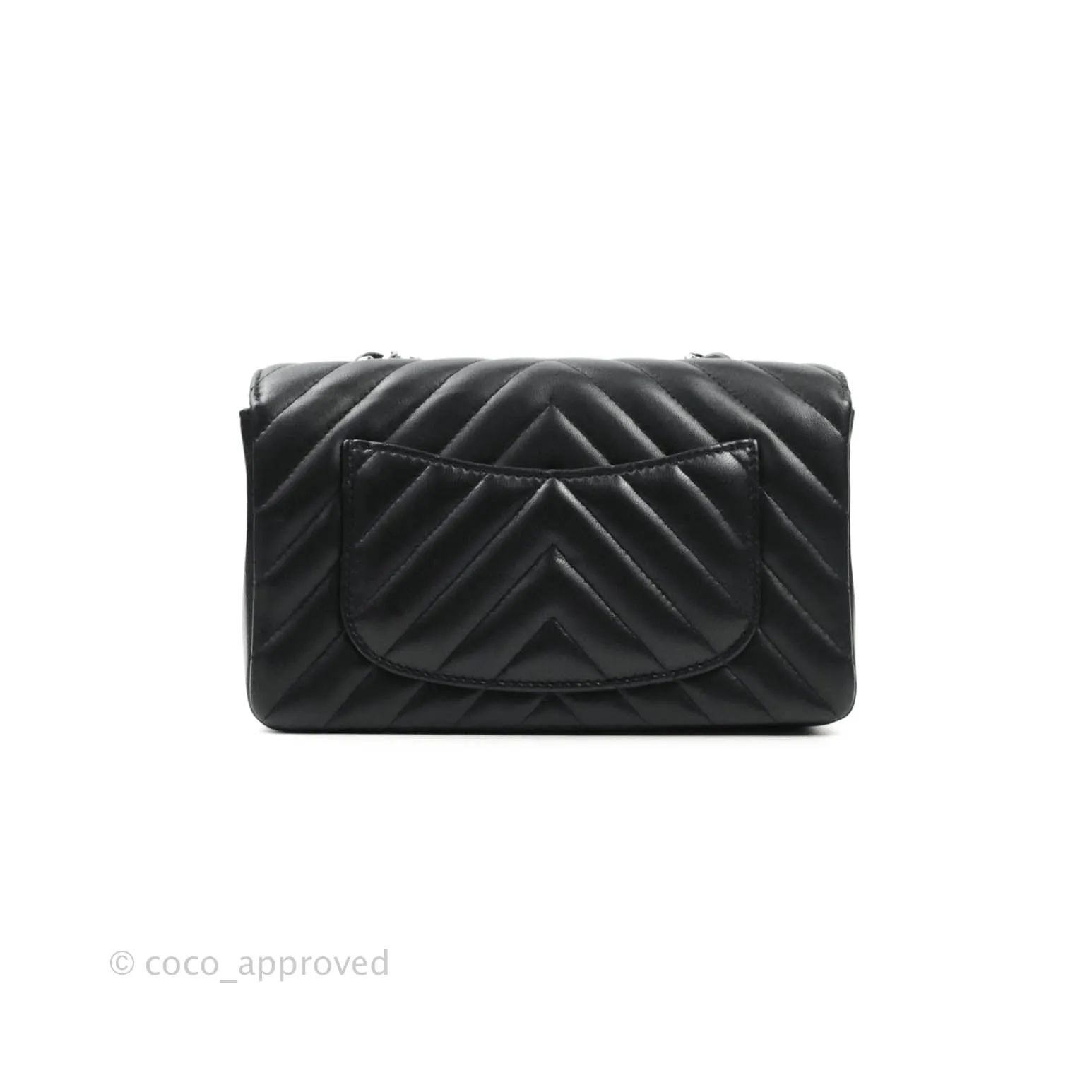 Chanel Classic Chevron Mini Rectangular Flap Black Lambskin Silver Hardware
