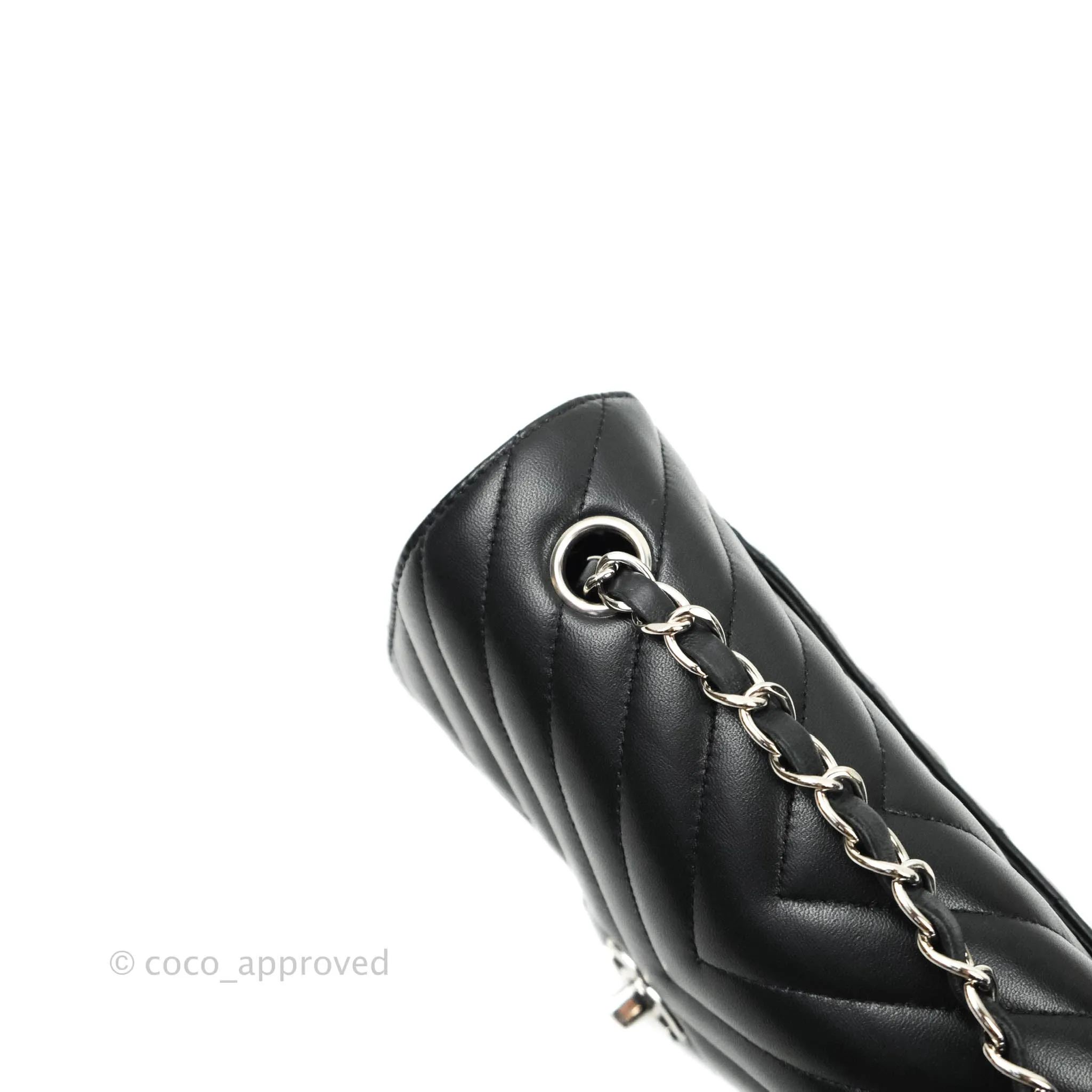 Chanel Classic Chevron Mini Rectangular Flap Black Lambskin Silver Hardware