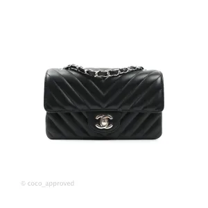 Chanel Classic Chevron Mini Rectangular Flap Black Lambskin Silver Hardware