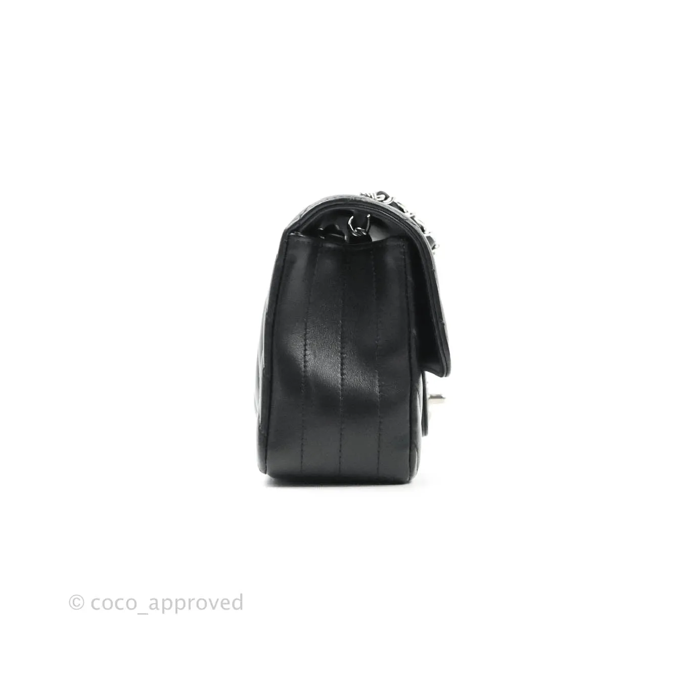 Chanel Classic Chevron Mini Rectangular Flap Black Lambskin Silver Hardware