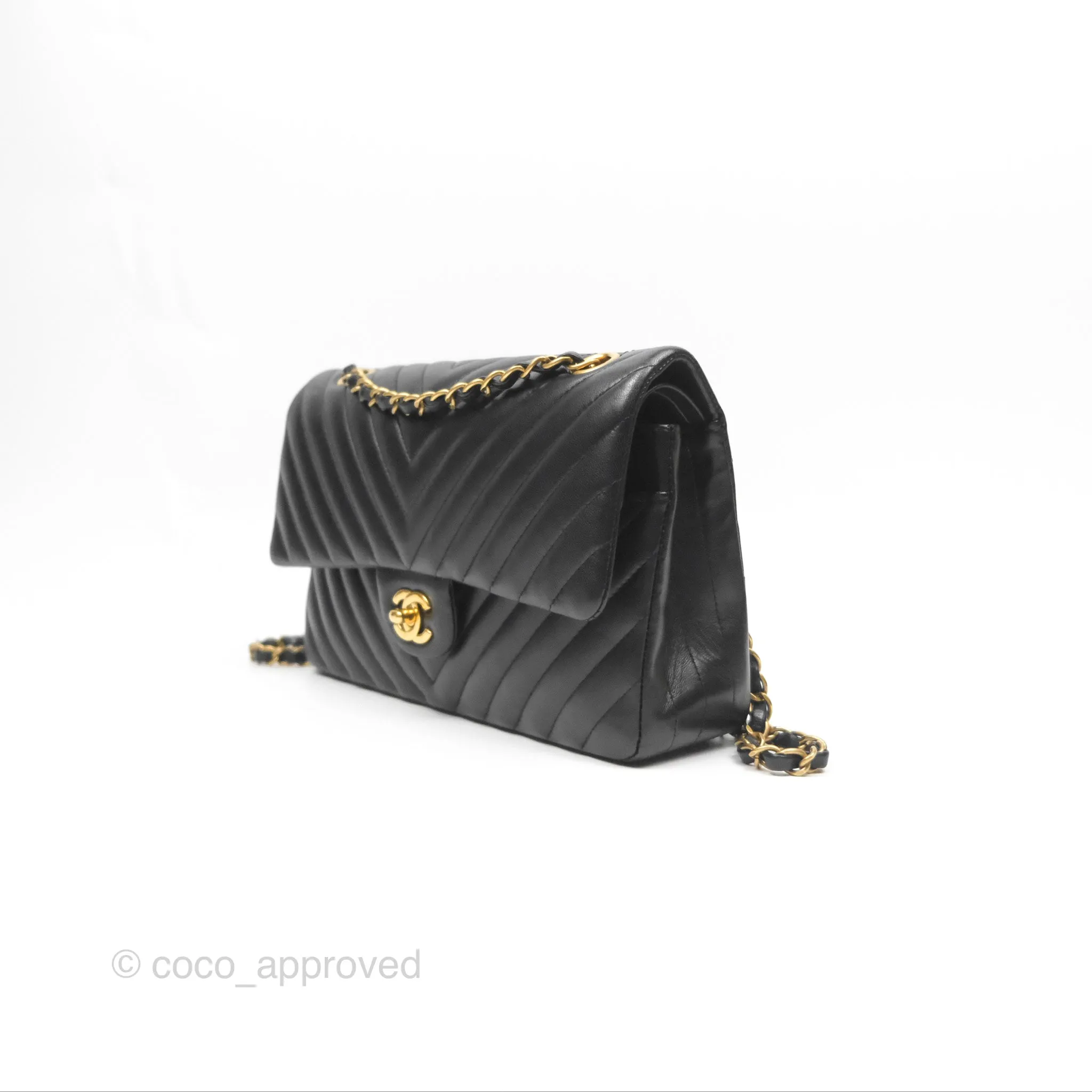 Chanel Classic M/L Medium Flap Chevron Black Lambskin Gold Hardware