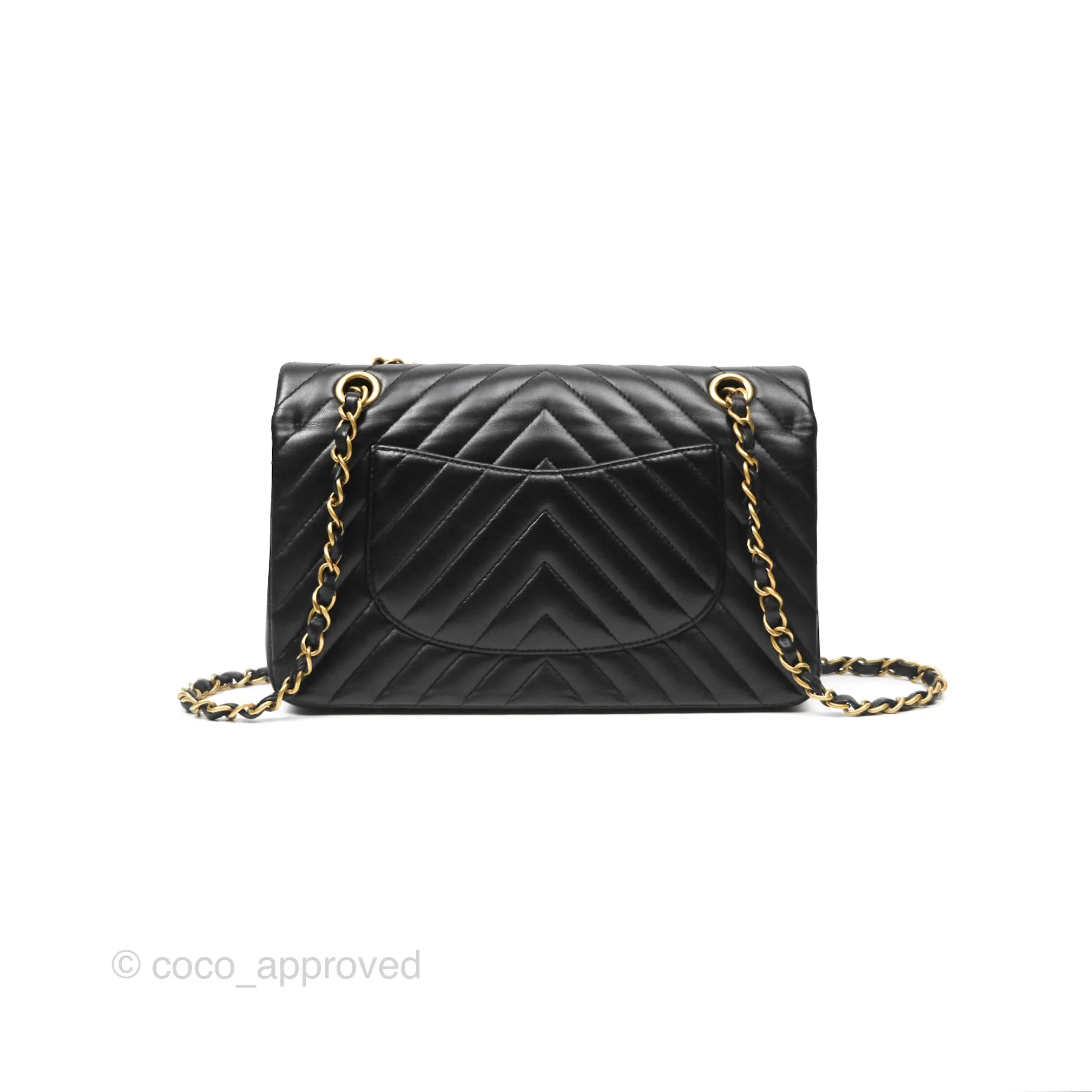 Chanel Classic M/L Medium Flap Chevron Black Lambskin Gold Hardware