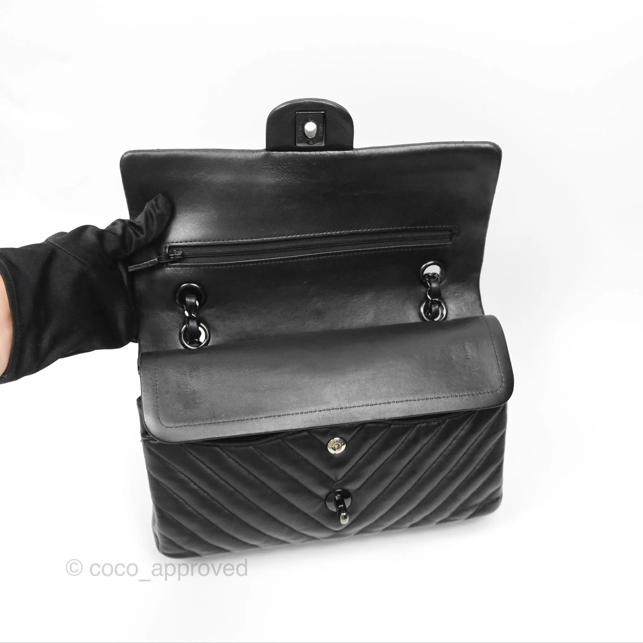 Chanel Classic M/L Medium Flap Chevron So Black Calfskin