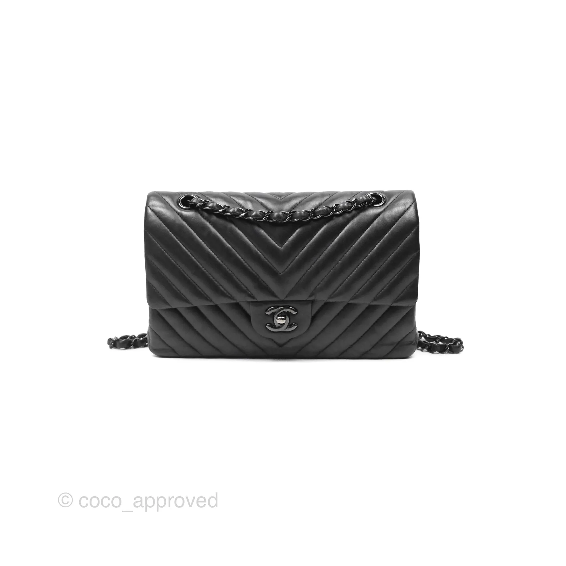 Chanel Classic M/L Medium Flap Chevron So Black Calfskin