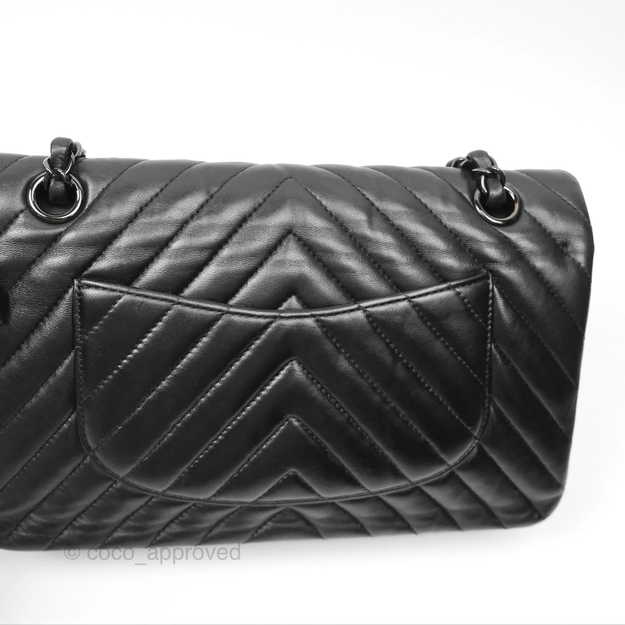 Chanel Classic M/L Medium Flap Chevron So Black Calfskin