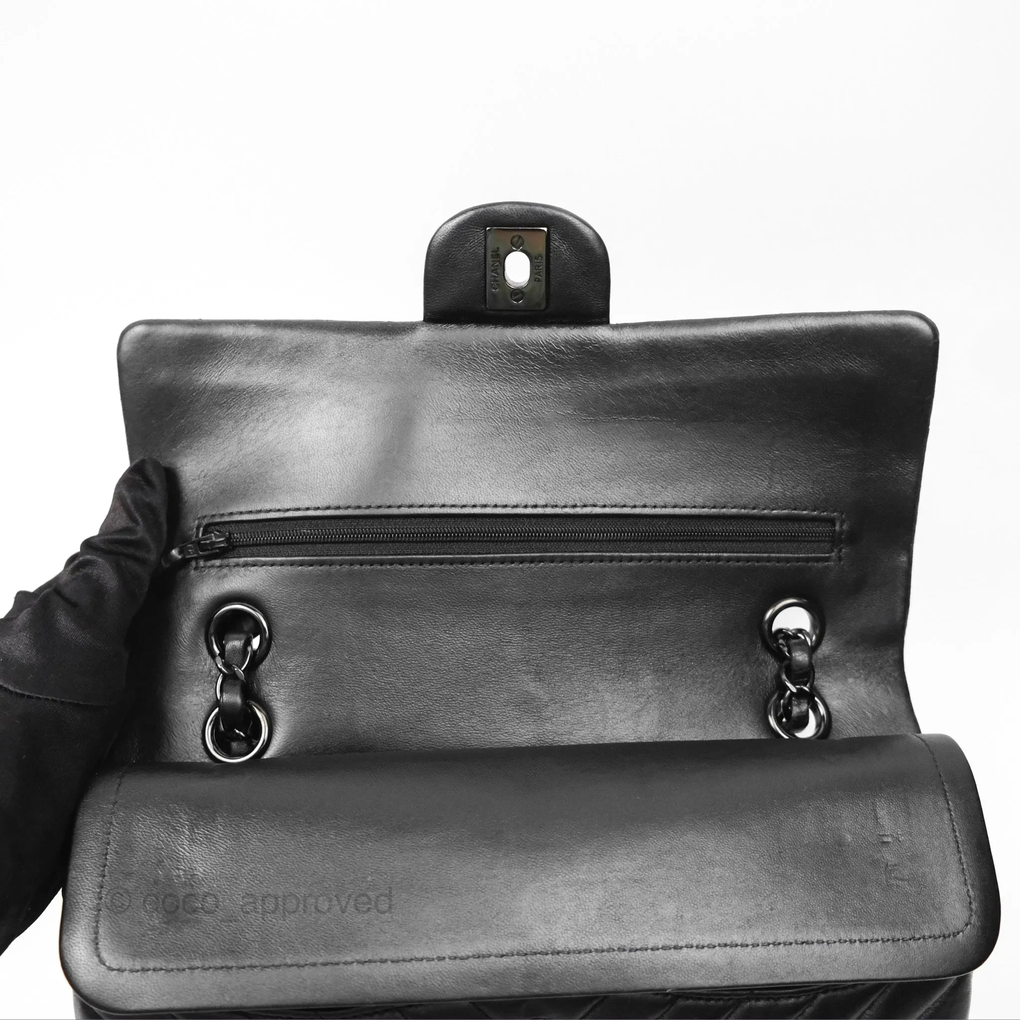 Chanel Classic M/L Medium Flap Chevron So Black Calfskin