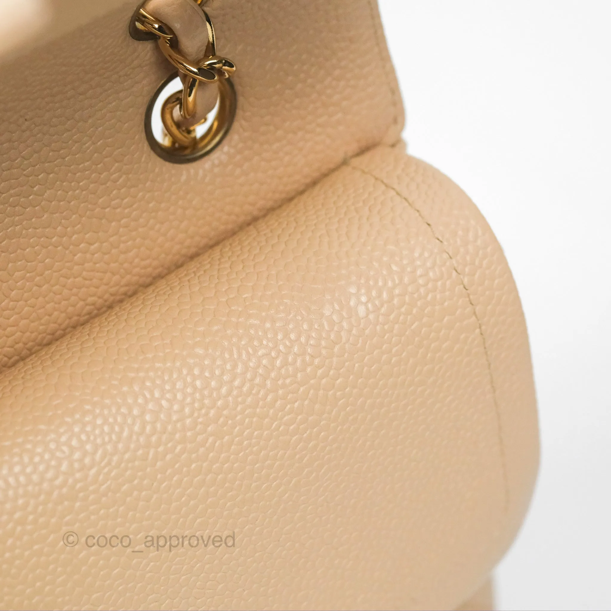 Chanel Classic M/L Medium Flap Quilted Beige Caviar Gold Hardware