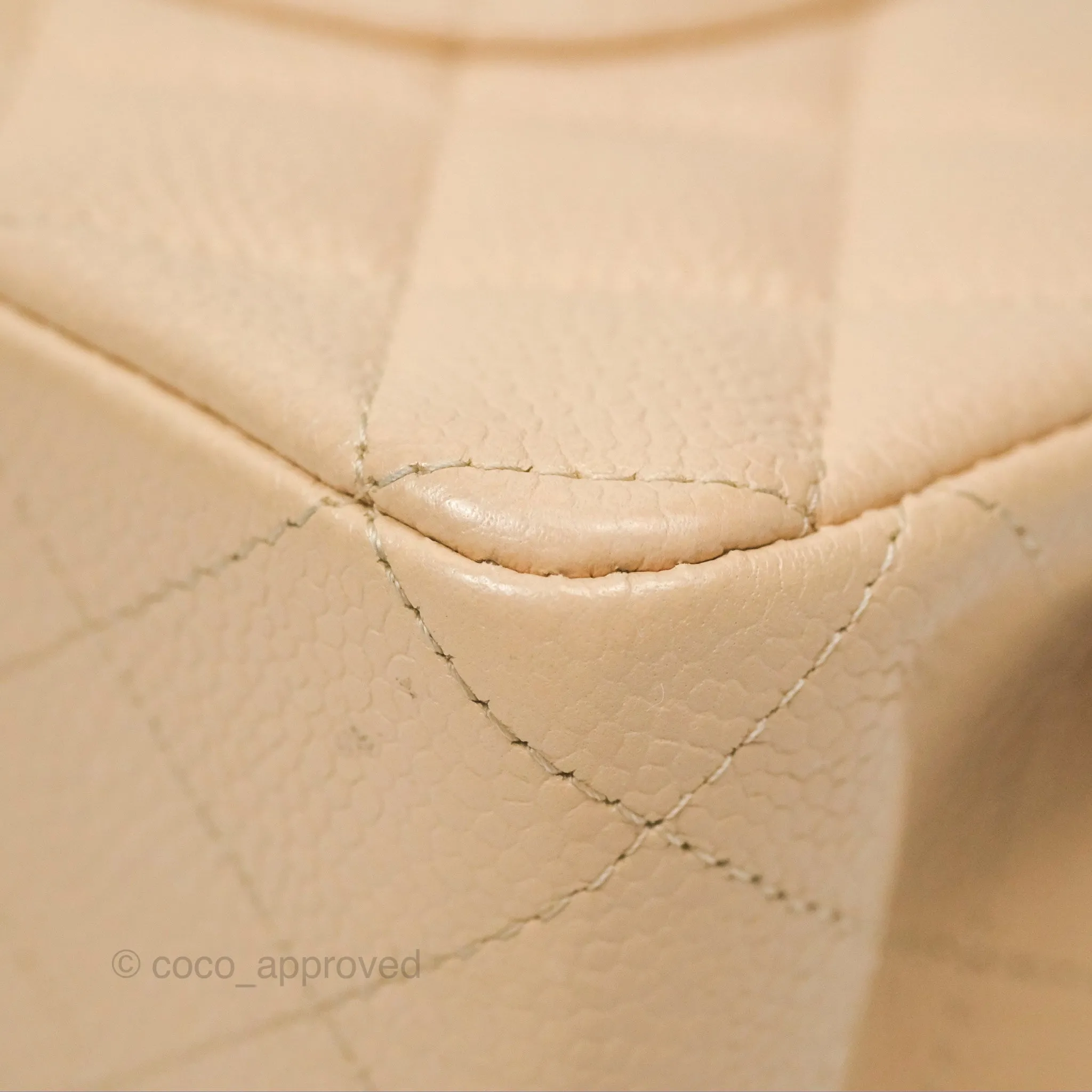 Chanel Classic M/L Medium Flap Quilted Beige Caviar Gold Hardware