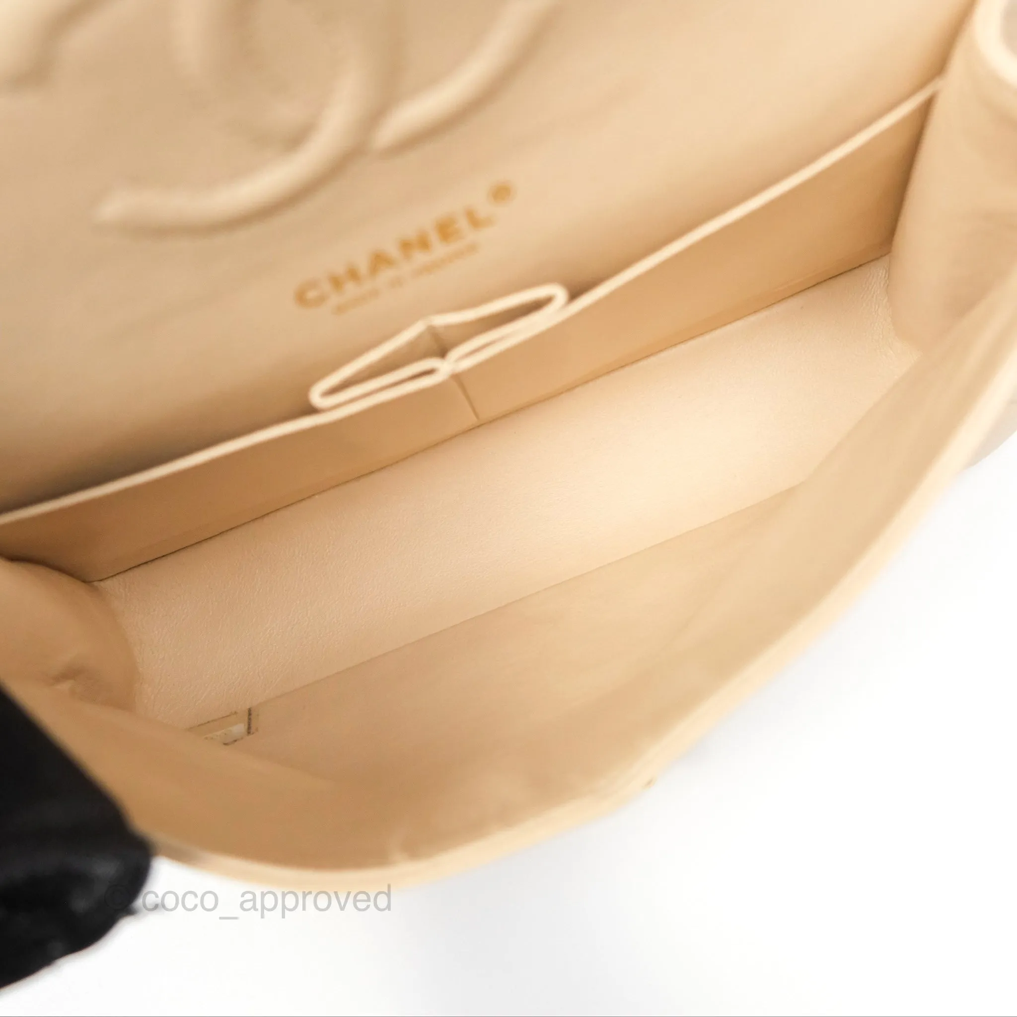 Chanel Classic M/L Medium Flap Quilted Beige Caviar Gold Hardware