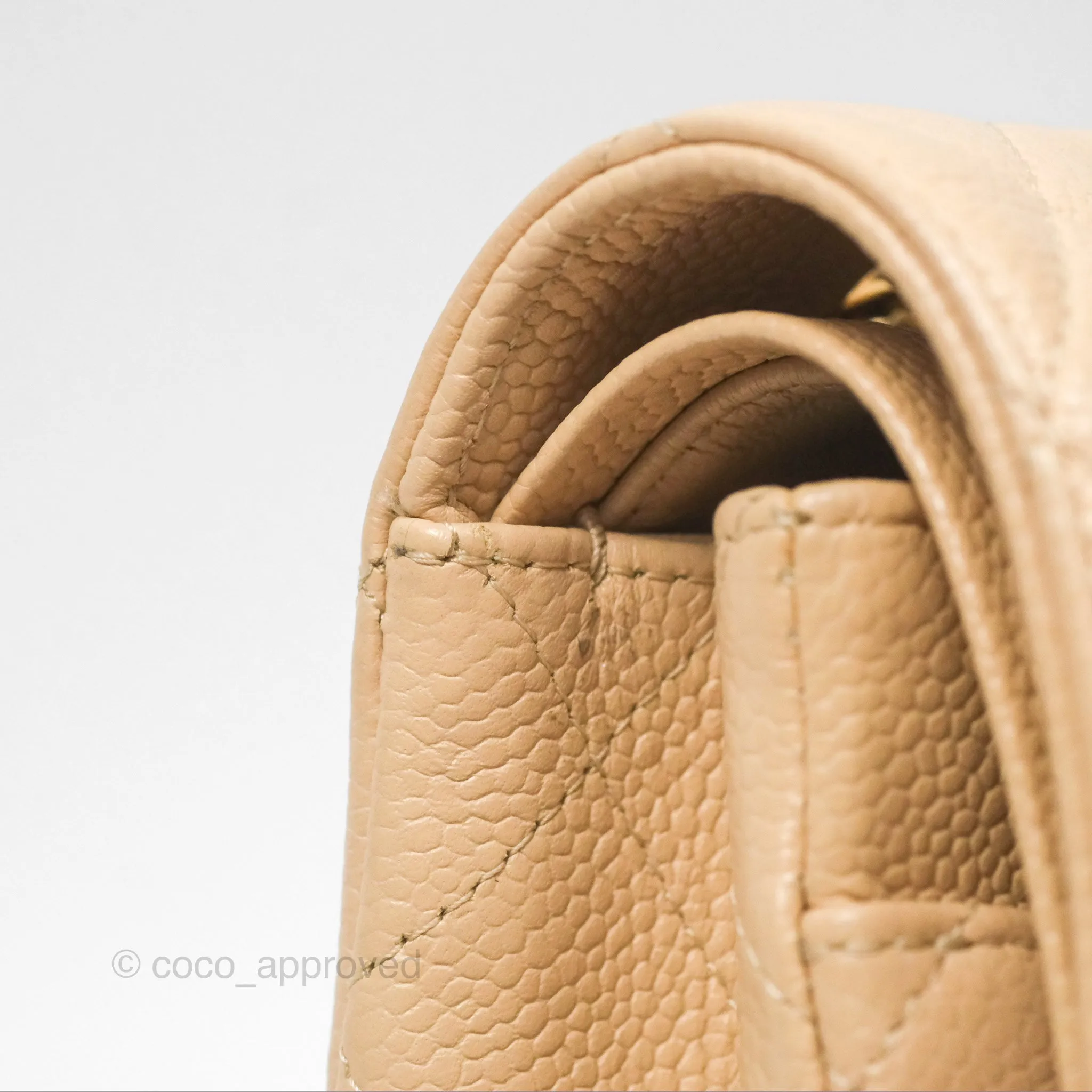 Chanel Classic M/L Medium Flap Quilted Beige Caviar Gold Hardware