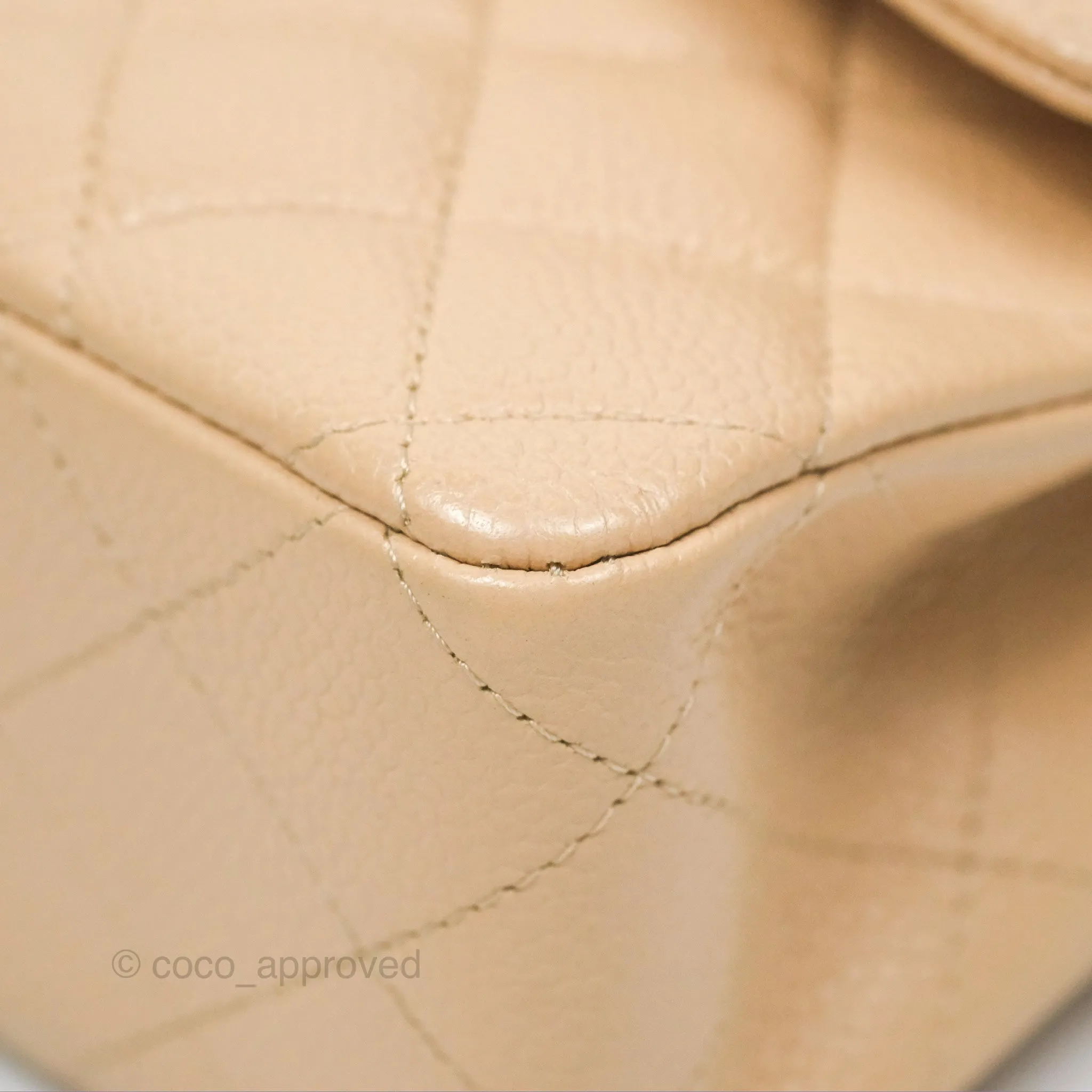 Chanel Classic M/L Medium Flap Quilted Beige Caviar Gold Hardware