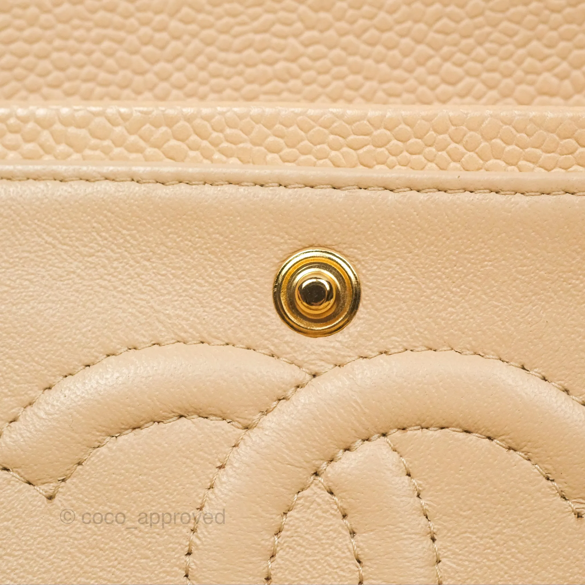 Chanel Classic M/L Medium Flap Quilted Beige Caviar Gold Hardware