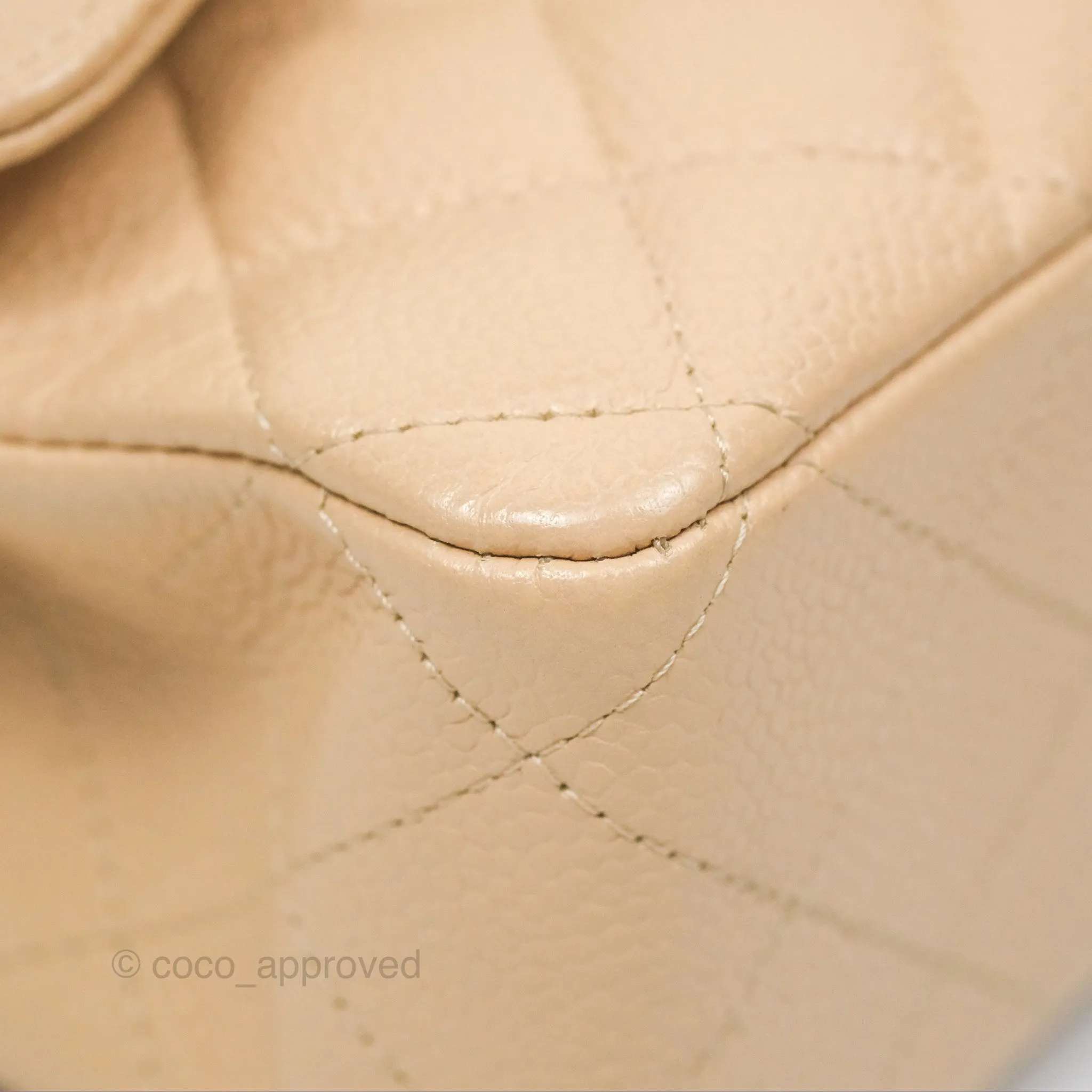Chanel Classic M/L Medium Flap Quilted Beige Caviar Gold Hardware
