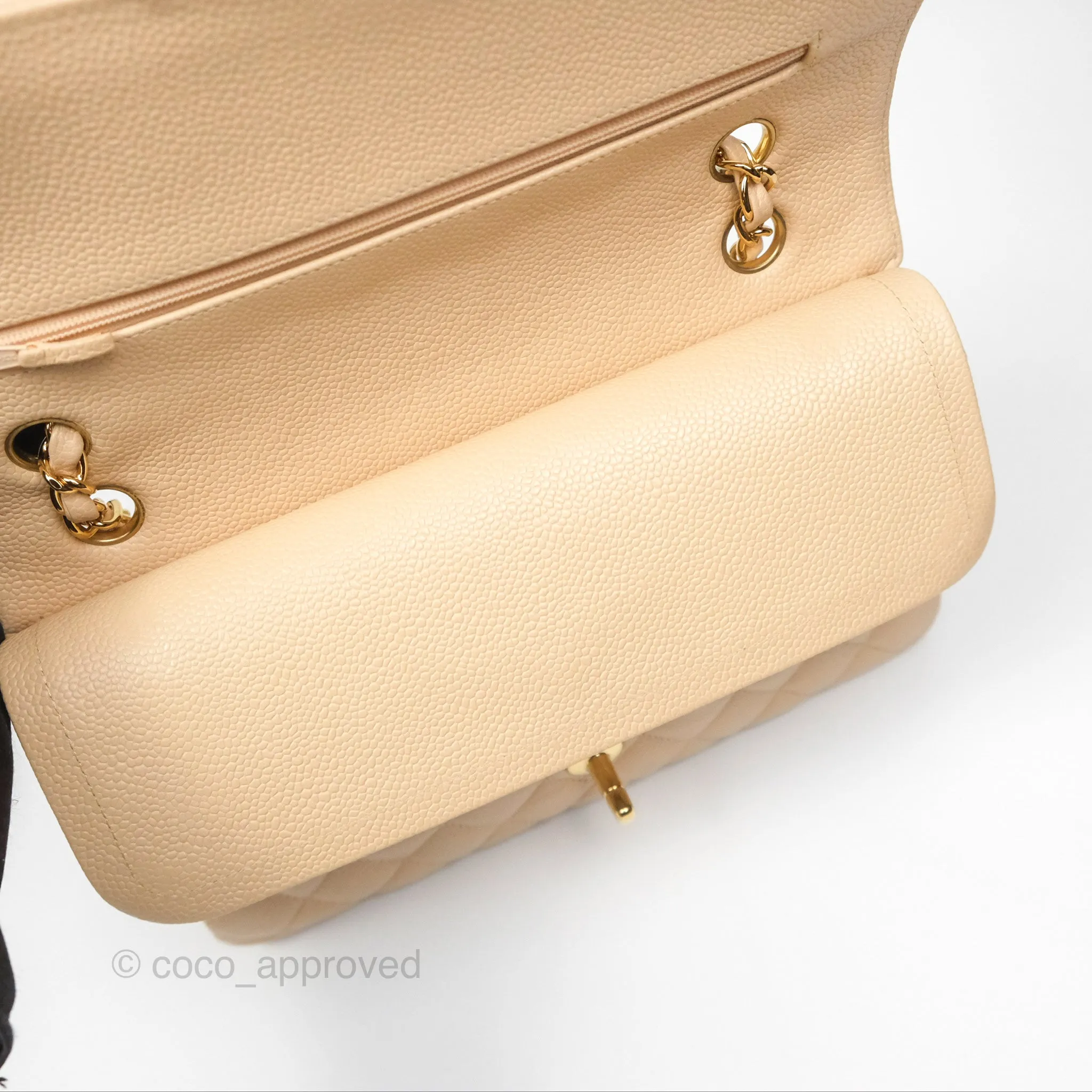 Chanel Classic M/L Medium Flap Quilted Beige Caviar Gold Hardware