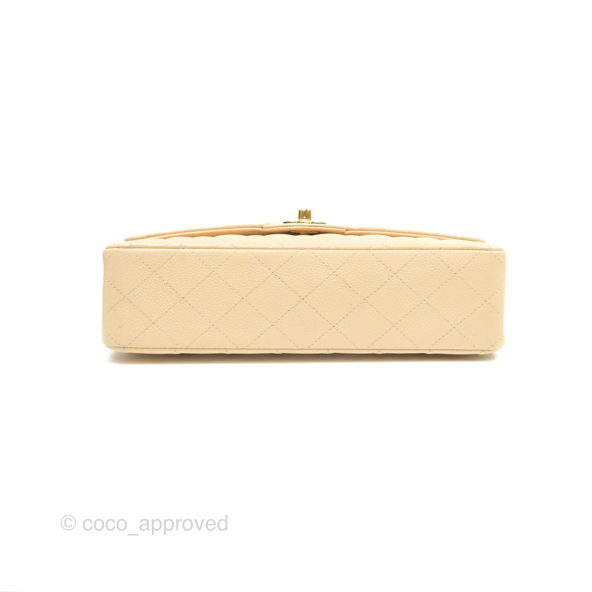 Chanel Classic M/L Medium Flap Quilted Beige Caviar Gold Hardware