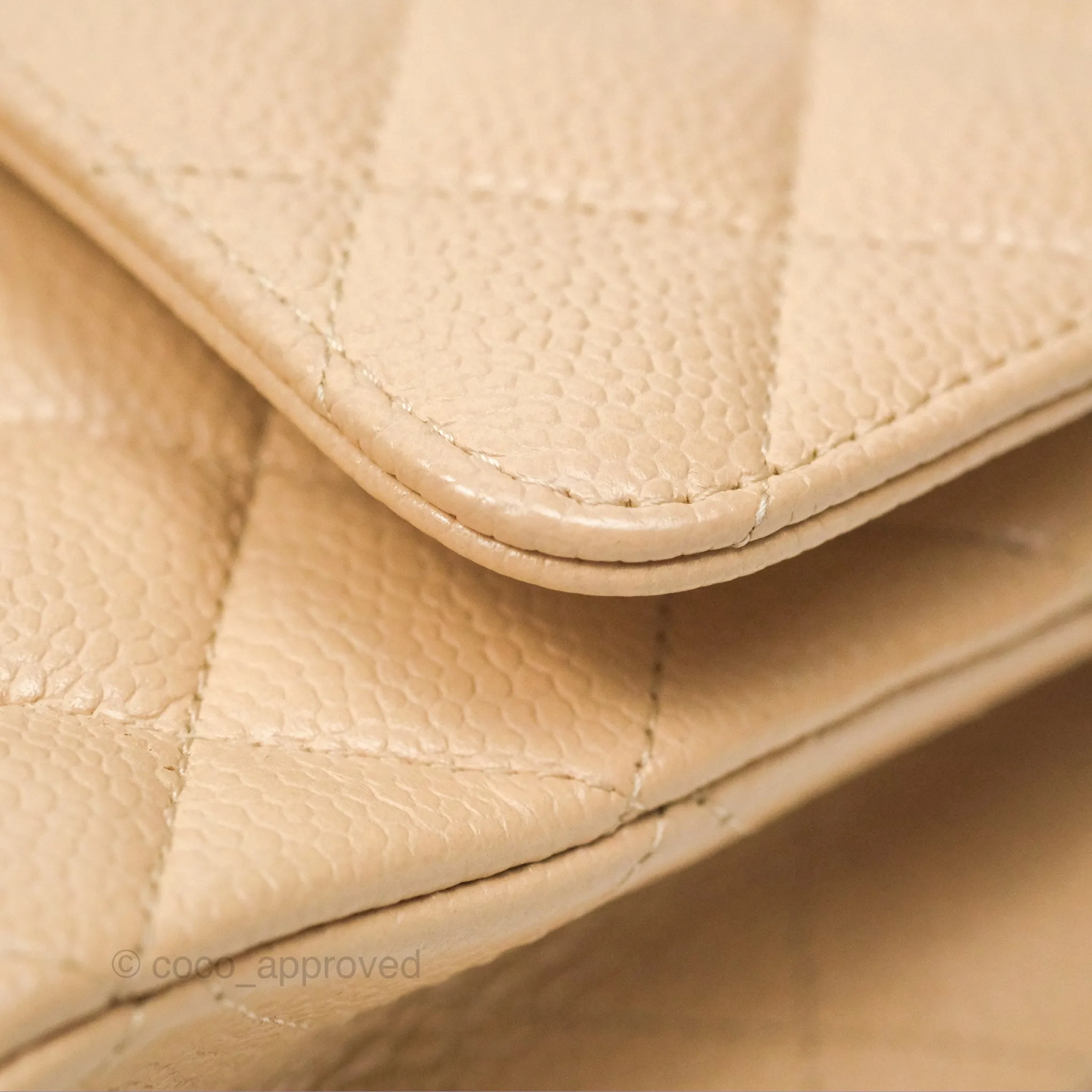 Chanel Classic M/L Medium Flap Quilted Beige Caviar Gold Hardware