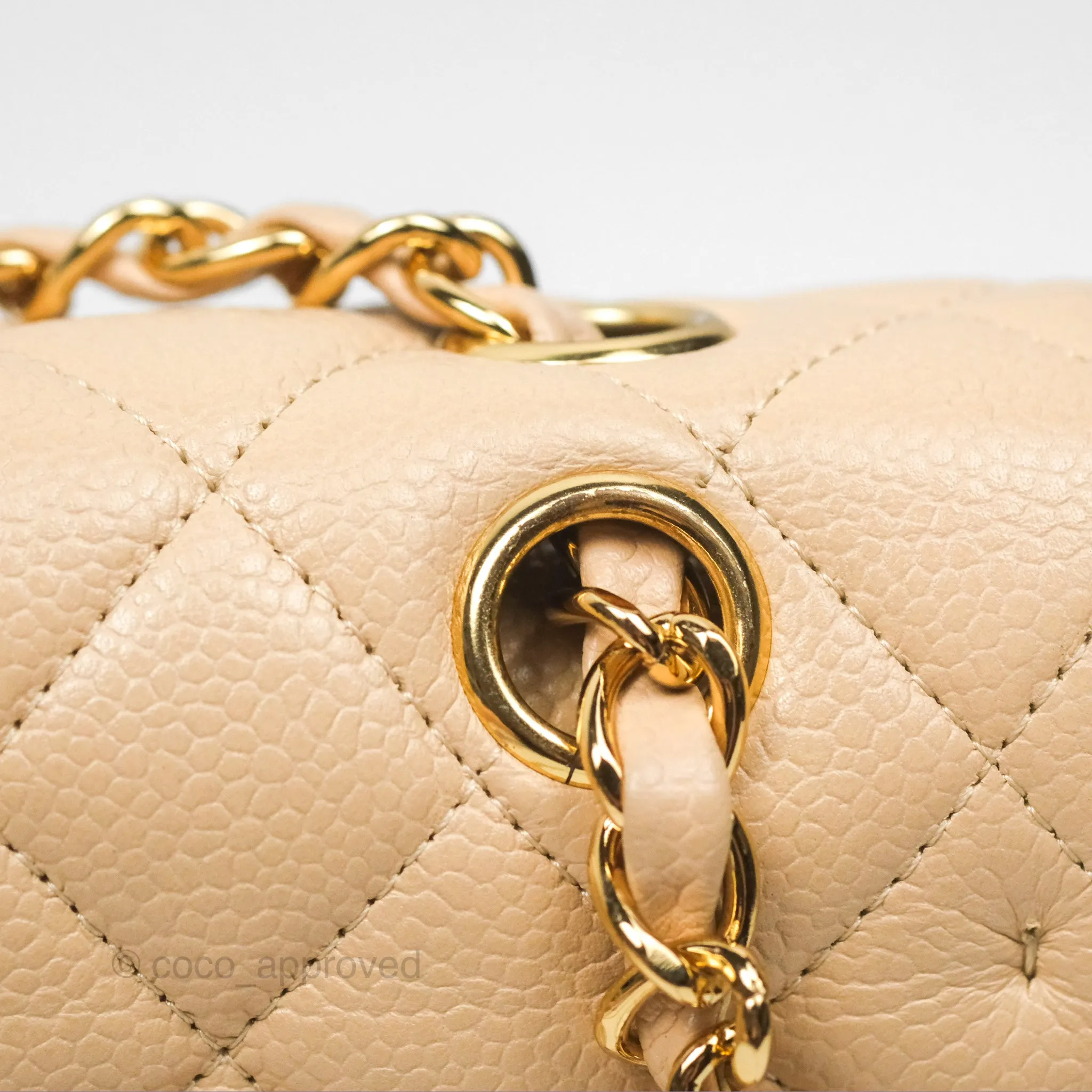 Chanel Classic M/L Medium Flap Quilted Beige Caviar Gold Hardware