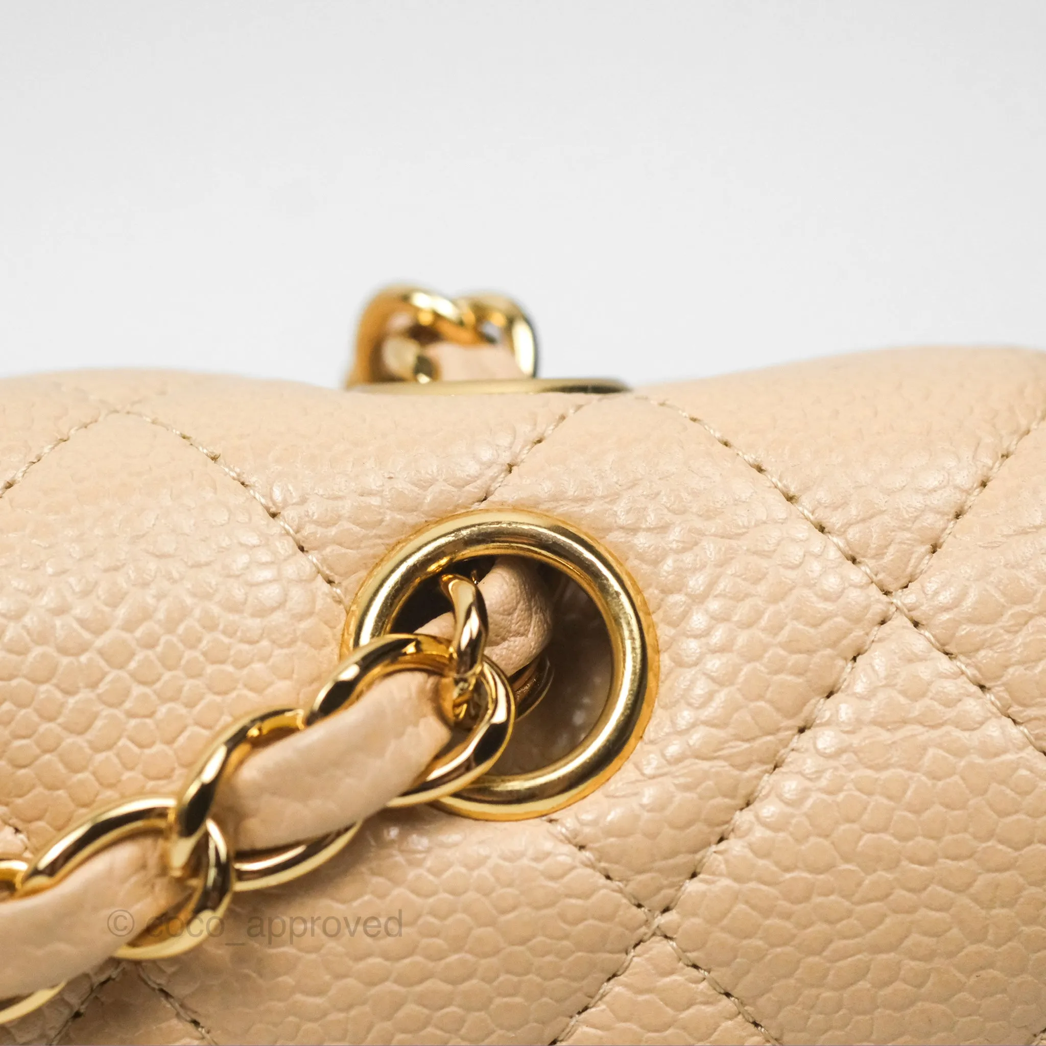 Chanel Classic M/L Medium Flap Quilted Beige Caviar Gold Hardware