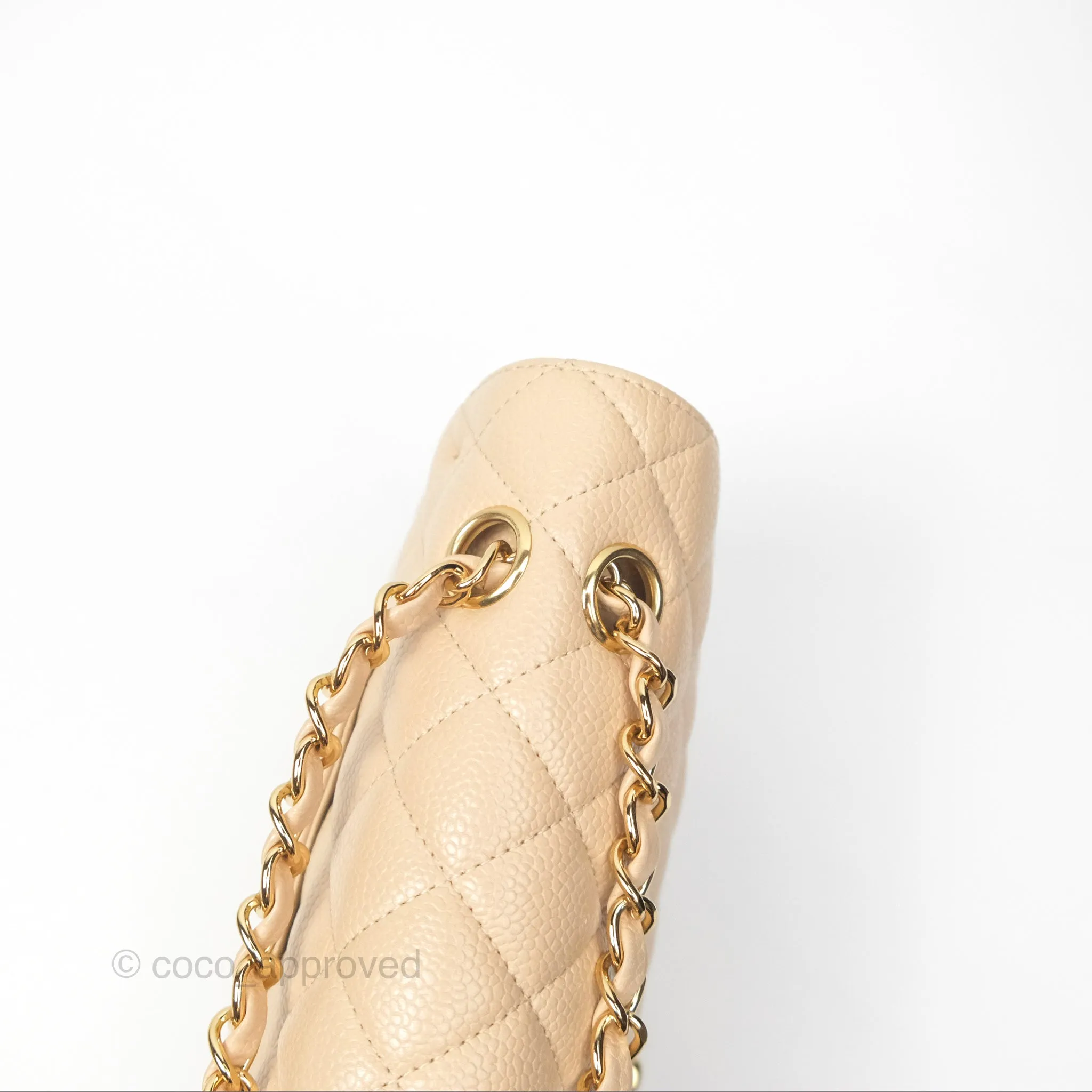 Chanel Classic M/L Medium Flap Quilted Beige Caviar Gold Hardware