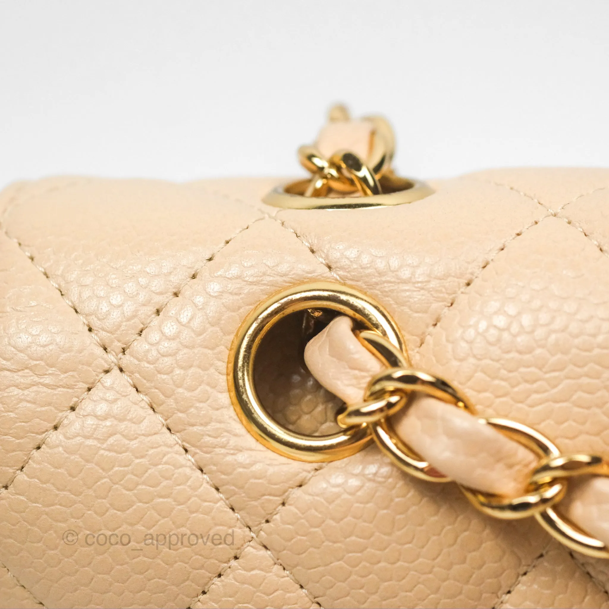 Chanel Classic M/L Medium Flap Quilted Beige Caviar Gold Hardware