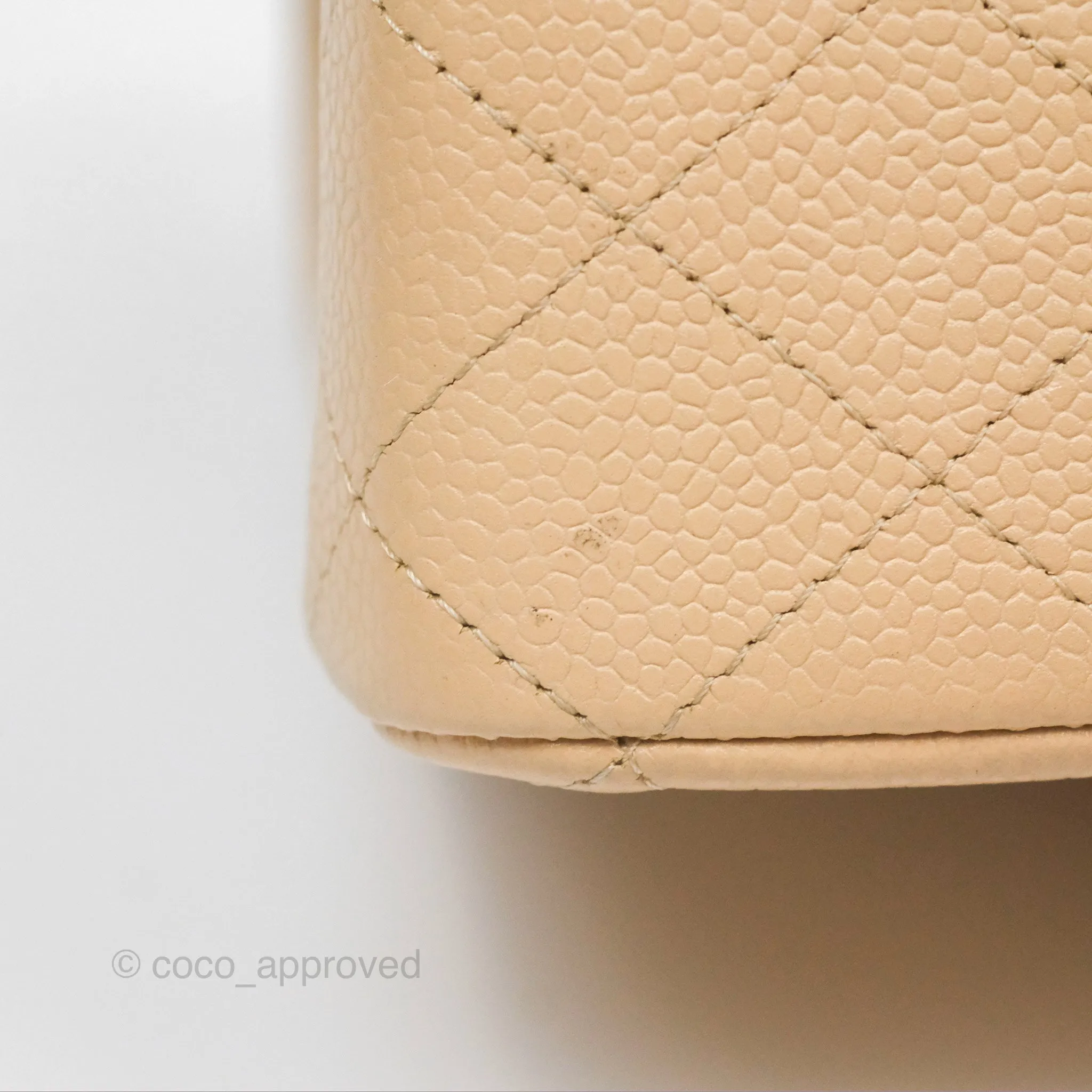 Chanel Classic M/L Medium Flap Quilted Beige Caviar Gold Hardware