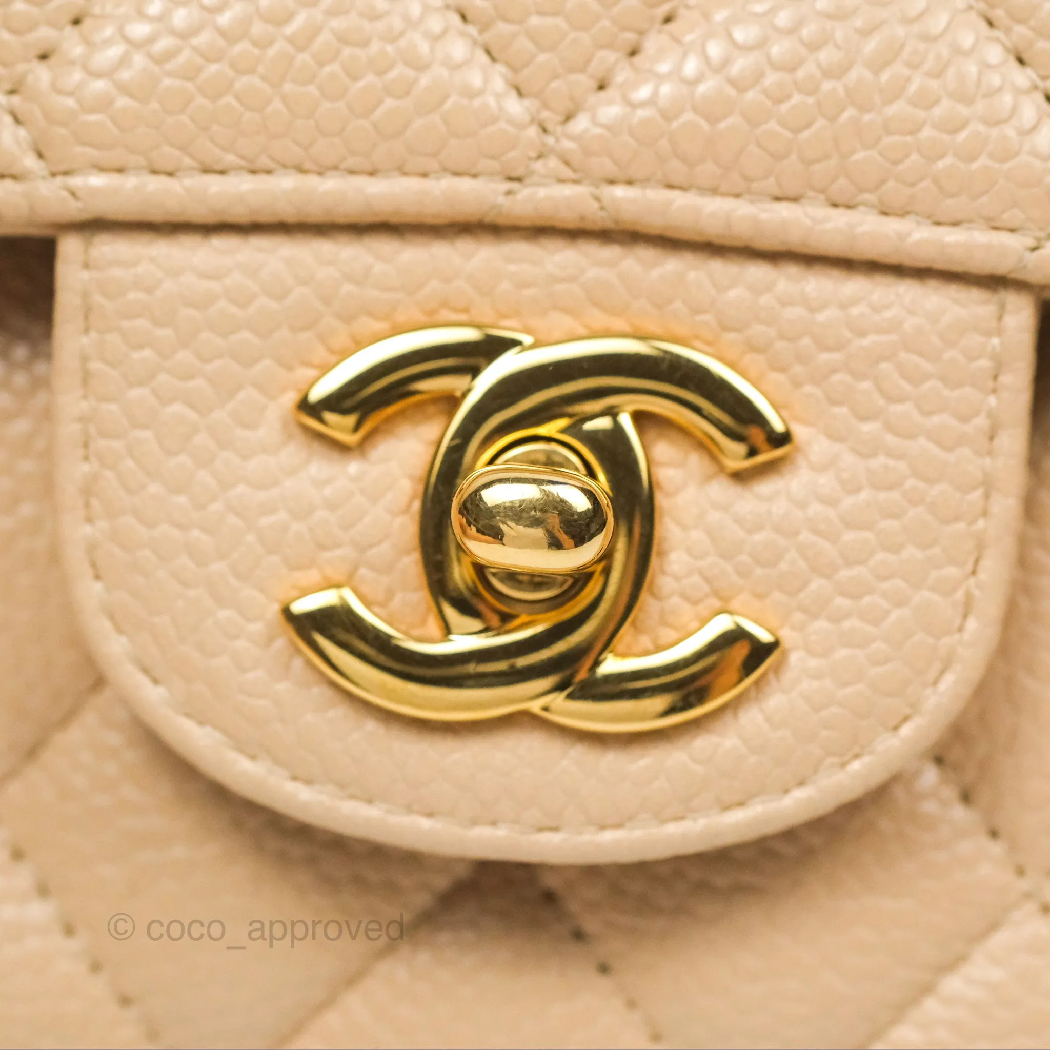 Chanel Classic M/L Medium Flap Quilted Beige Caviar Gold Hardware