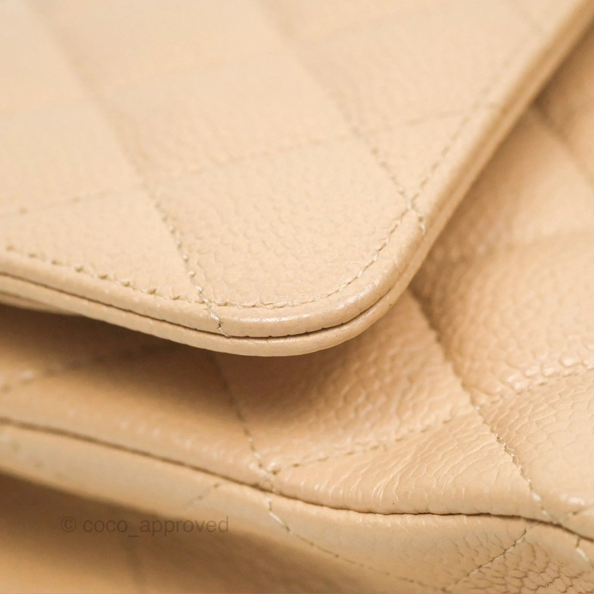 Chanel Classic M/L Medium Flap Quilted Beige Caviar Gold Hardware