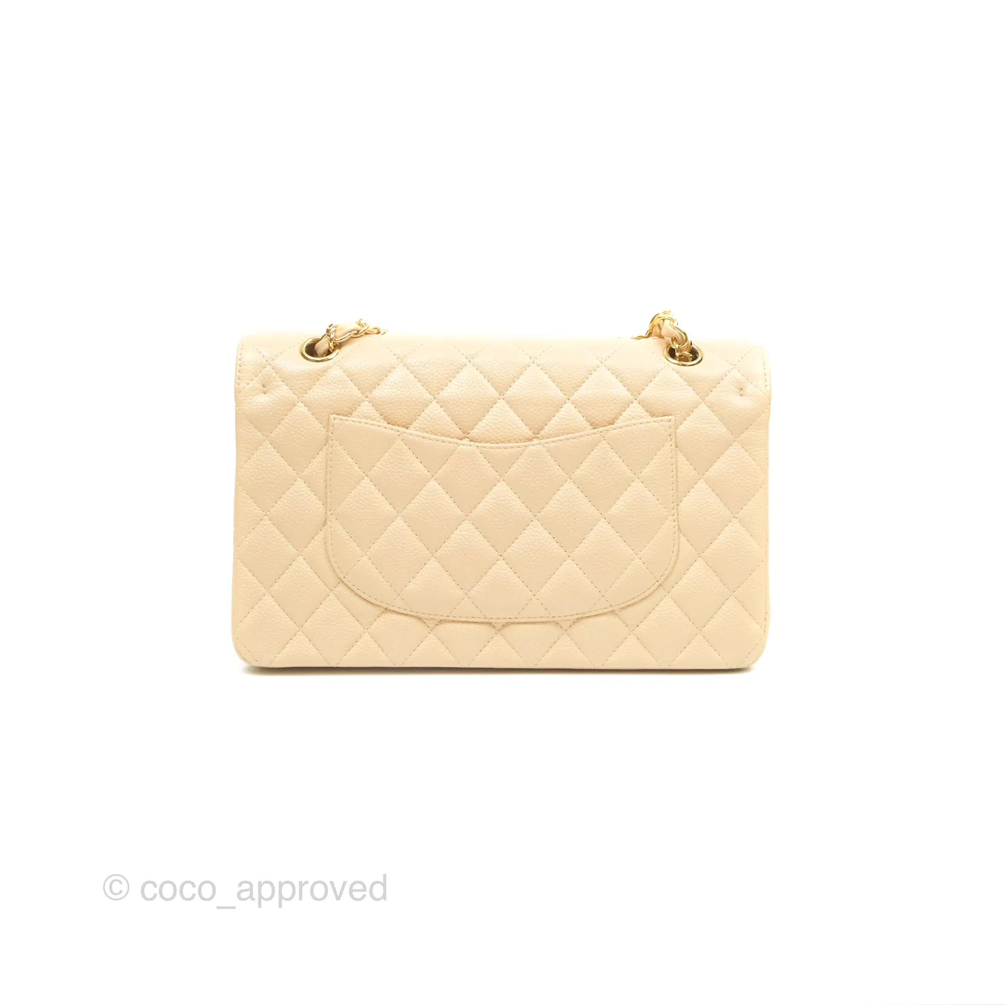 Chanel Classic M/L Medium Flap Quilted Beige Caviar Gold Hardware