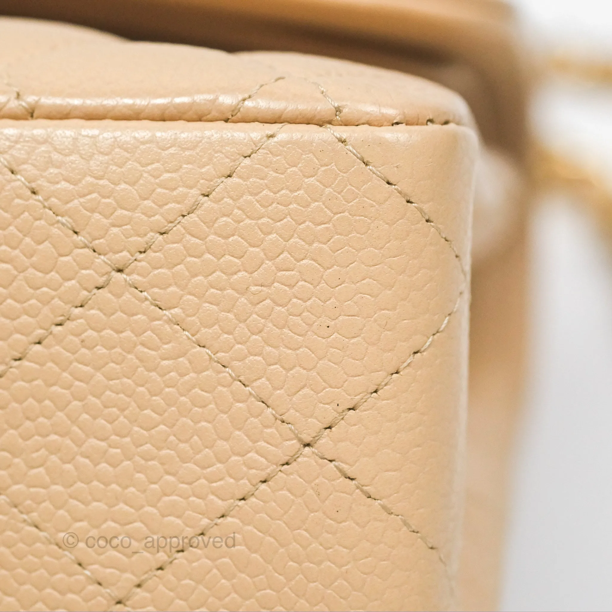 Chanel Classic M/L Medium Flap Quilted Beige Caviar Gold Hardware