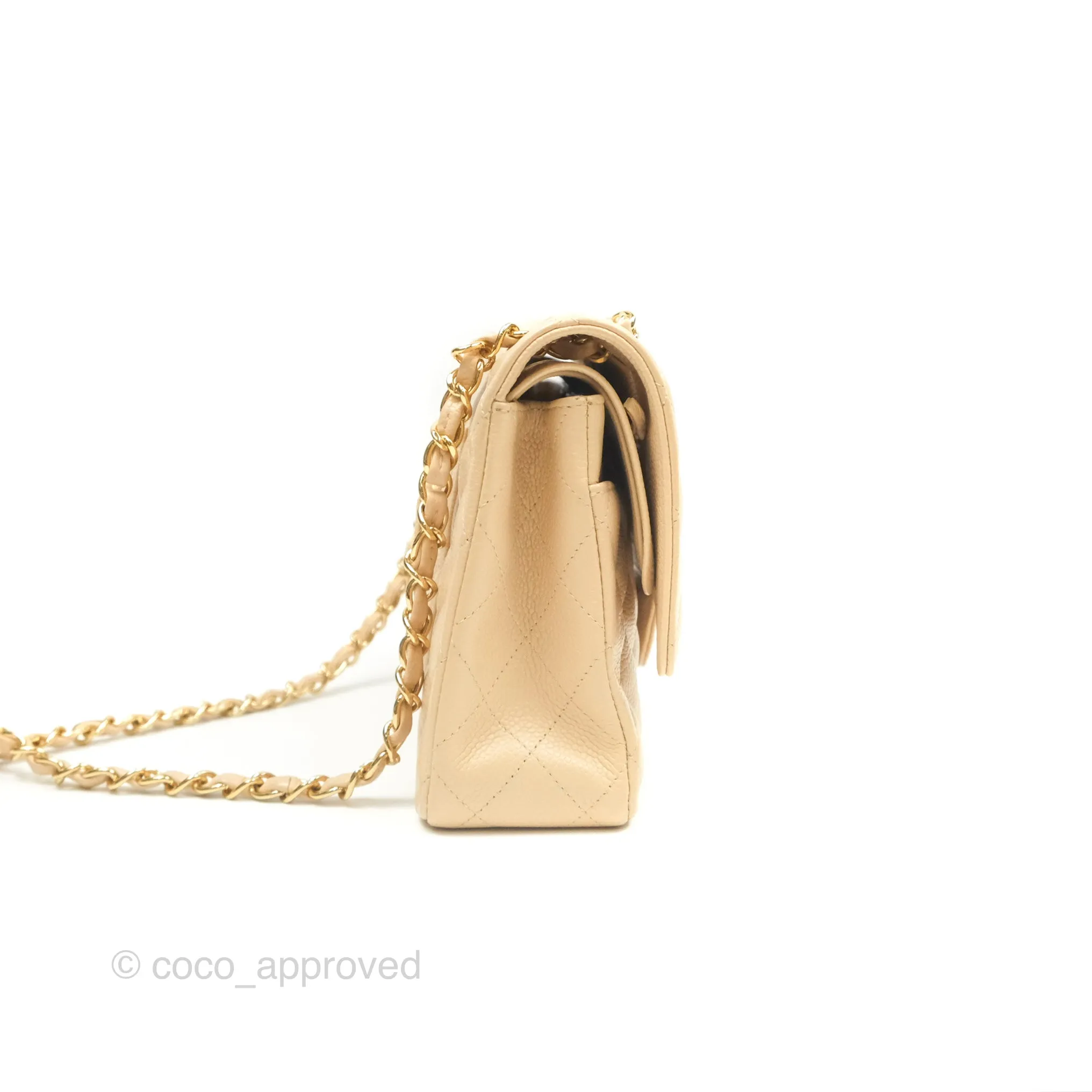 Chanel Classic M/L Medium Flap Quilted Beige Caviar Gold Hardware