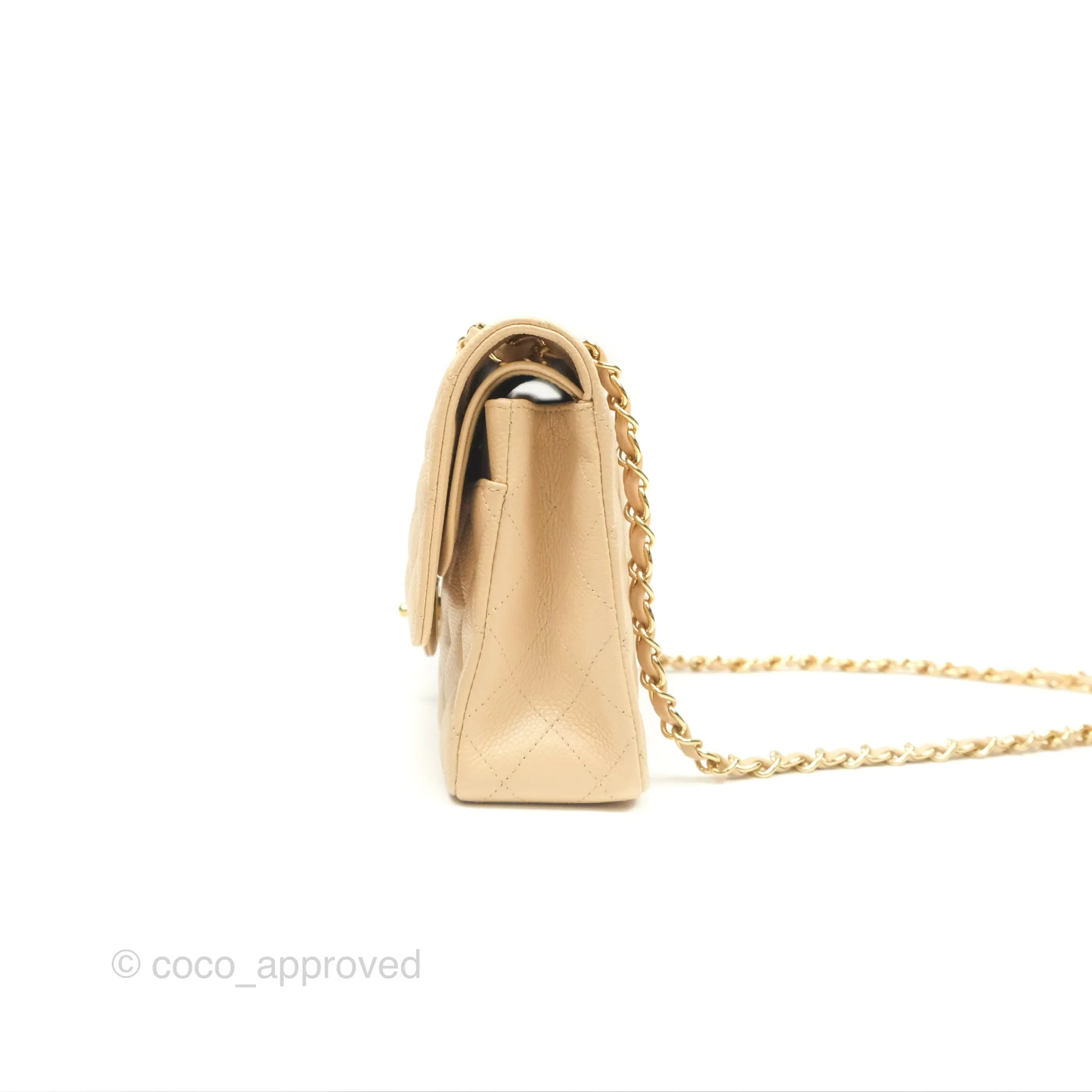 Chanel Classic M/L Medium Flap Quilted Beige Caviar Gold Hardware