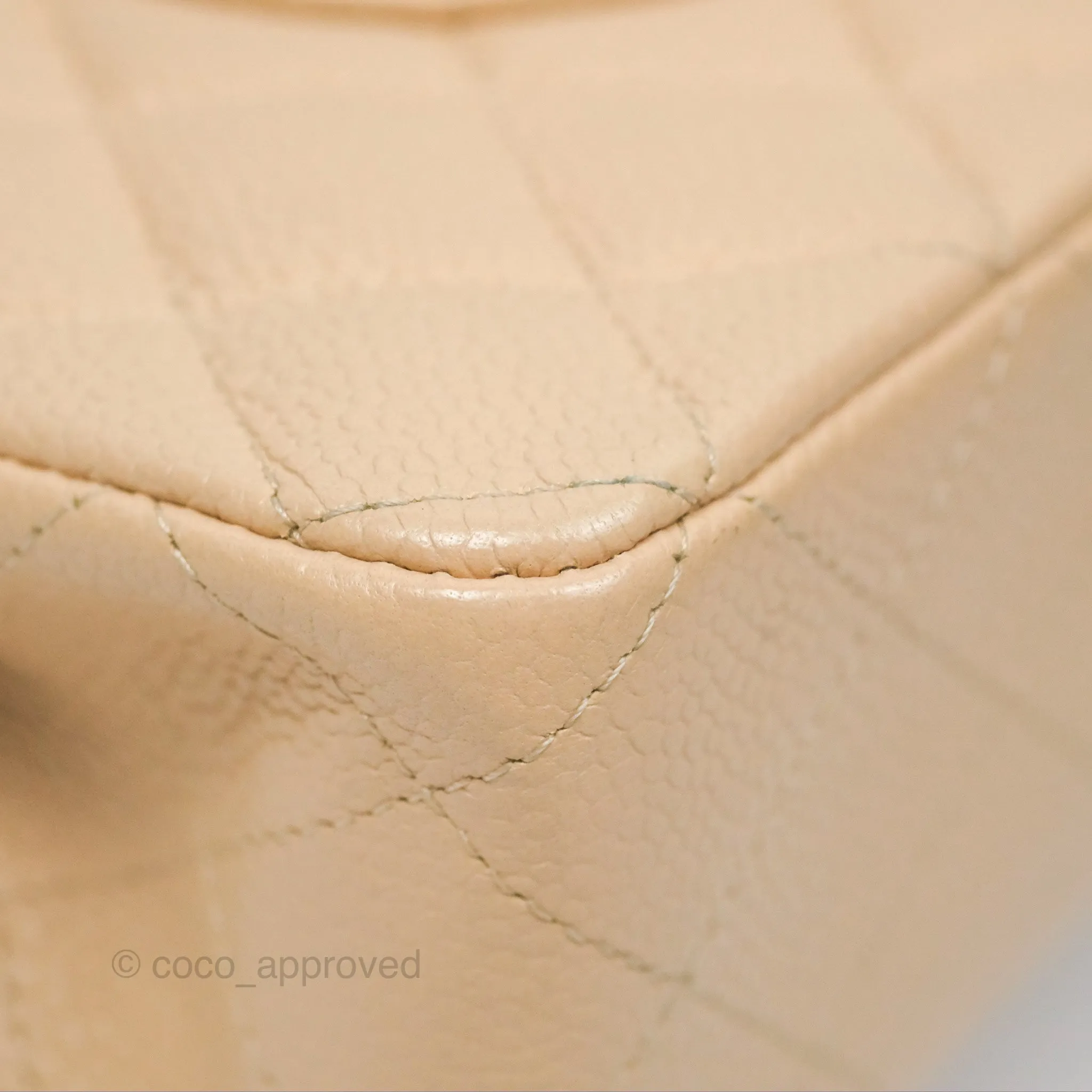 Chanel Classic M/L Medium Flap Quilted Beige Caviar Gold Hardware