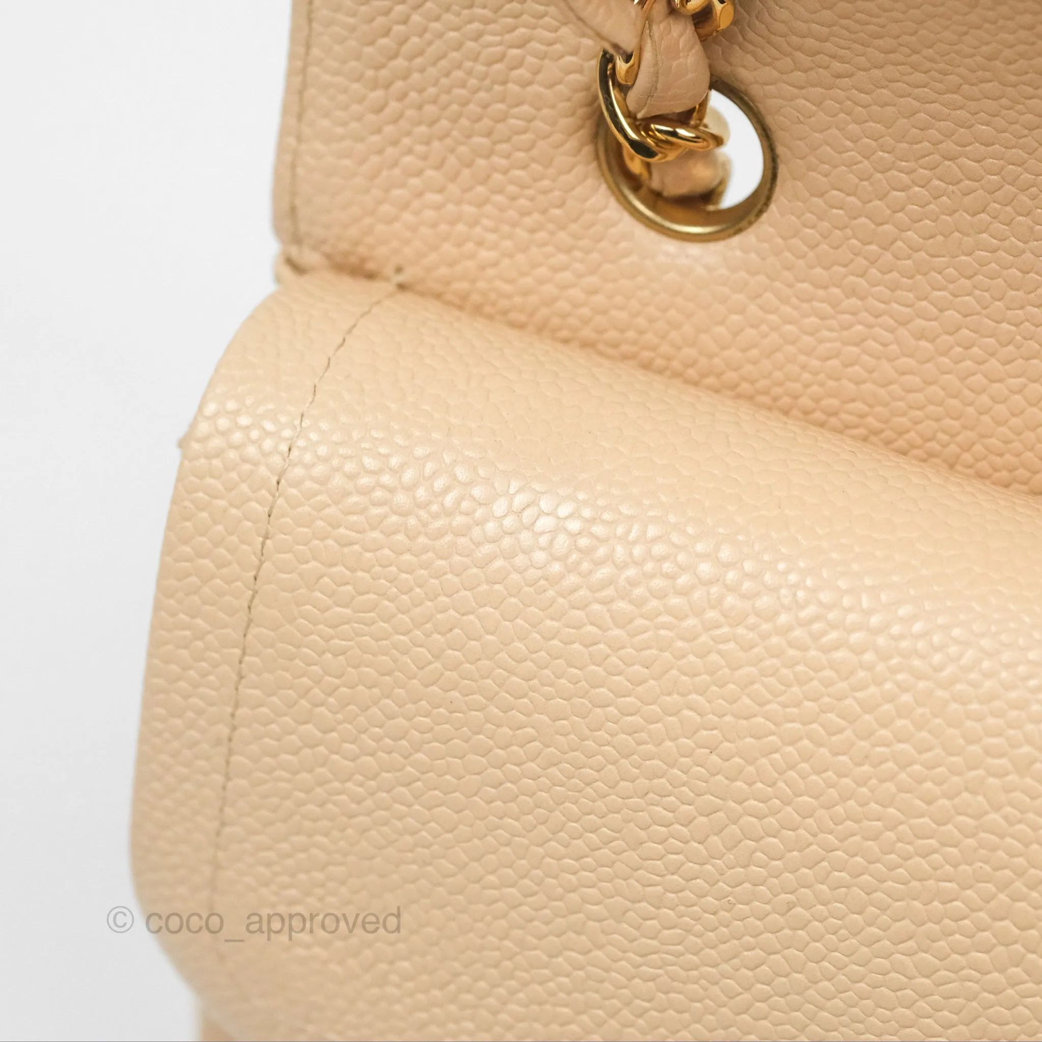 Chanel Classic M/L Medium Flap Quilted Beige Caviar Gold Hardware