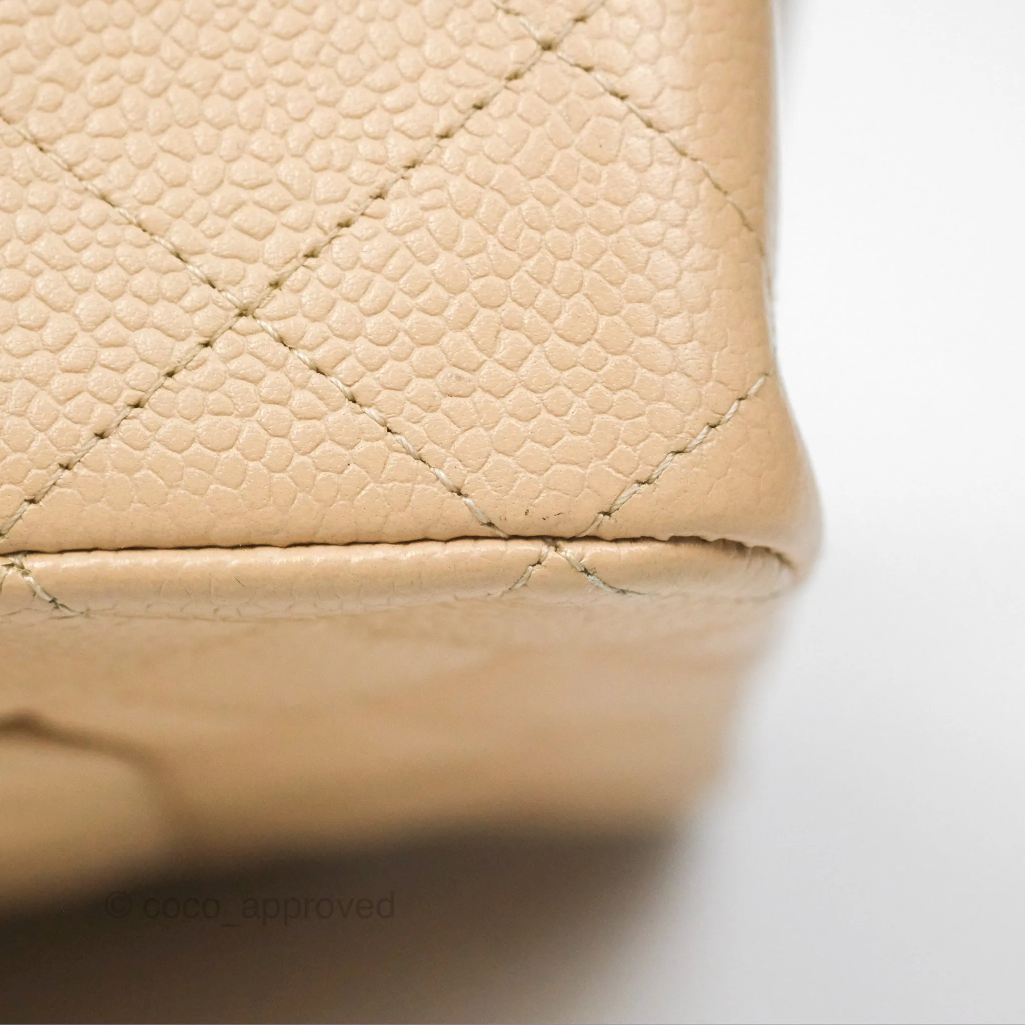 Chanel Classic M/L Medium Flap Quilted Beige Caviar Gold Hardware