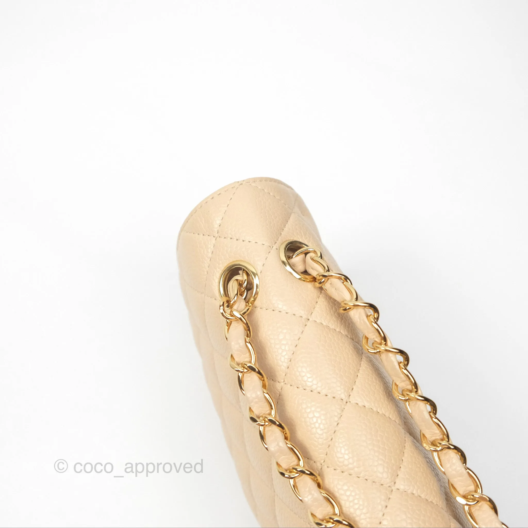 Chanel Classic M/L Medium Flap Quilted Beige Caviar Gold Hardware