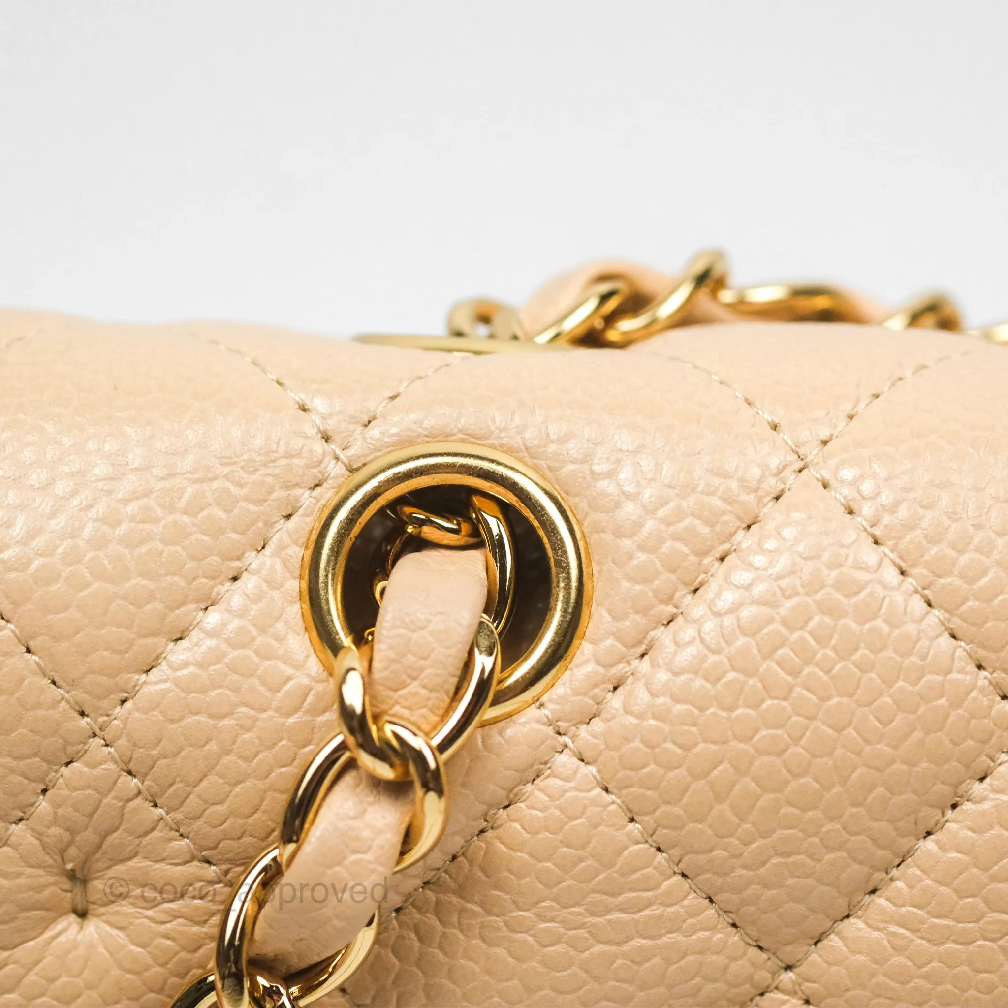 Chanel Classic M/L Medium Flap Quilted Beige Caviar Gold Hardware