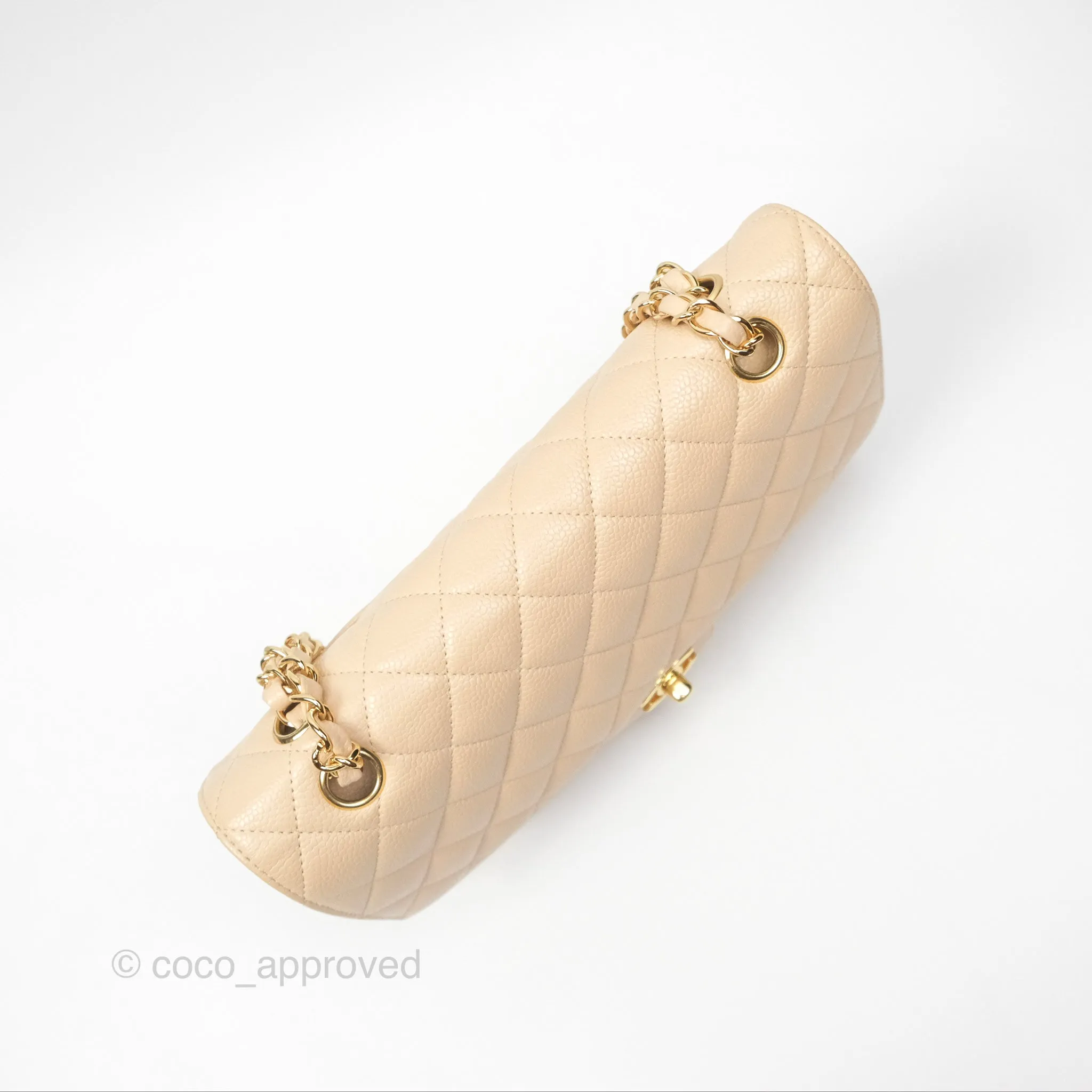 Chanel Classic M/L Medium Flap Quilted Beige Caviar Gold Hardware