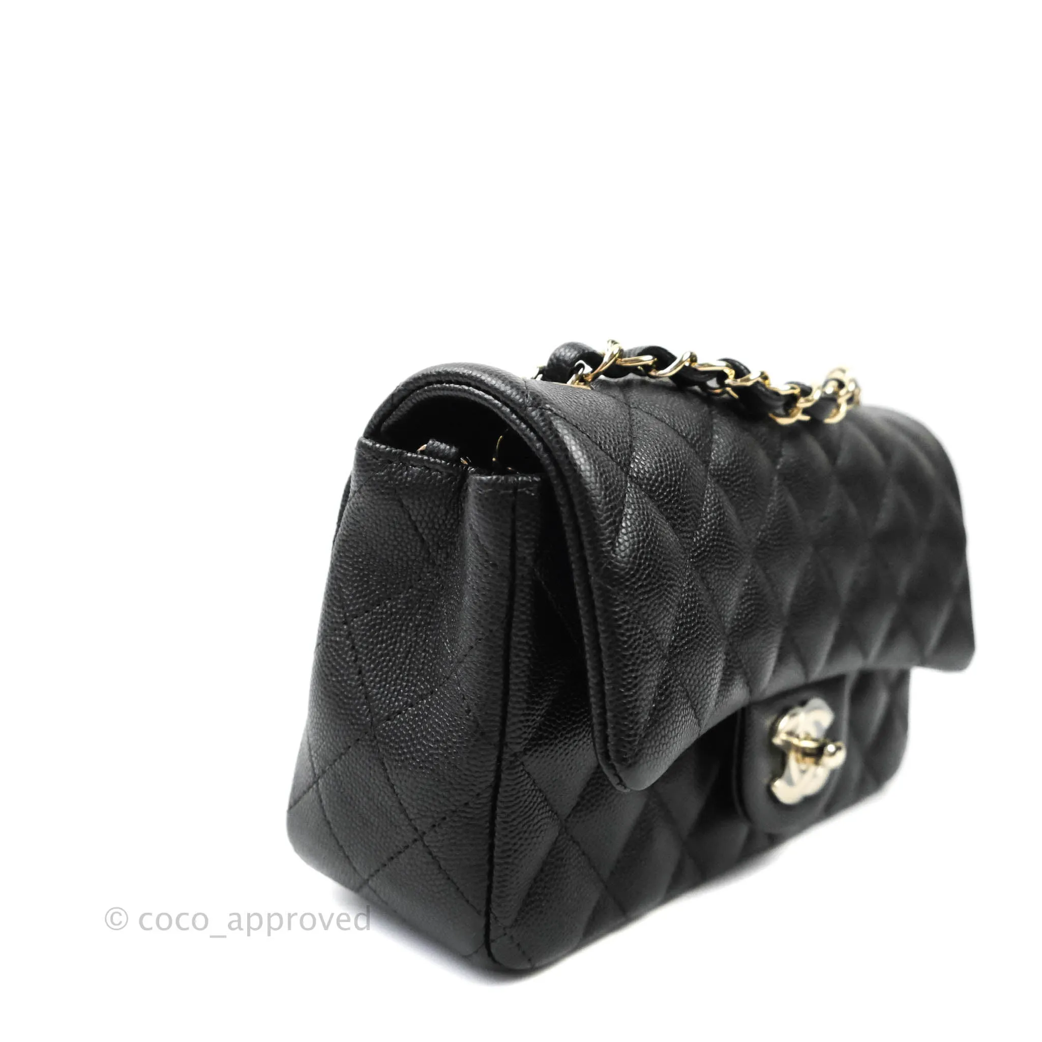 Chanel Classic Quilted Mini Rectangular Flap Black Caviar Gold Hardware 18B