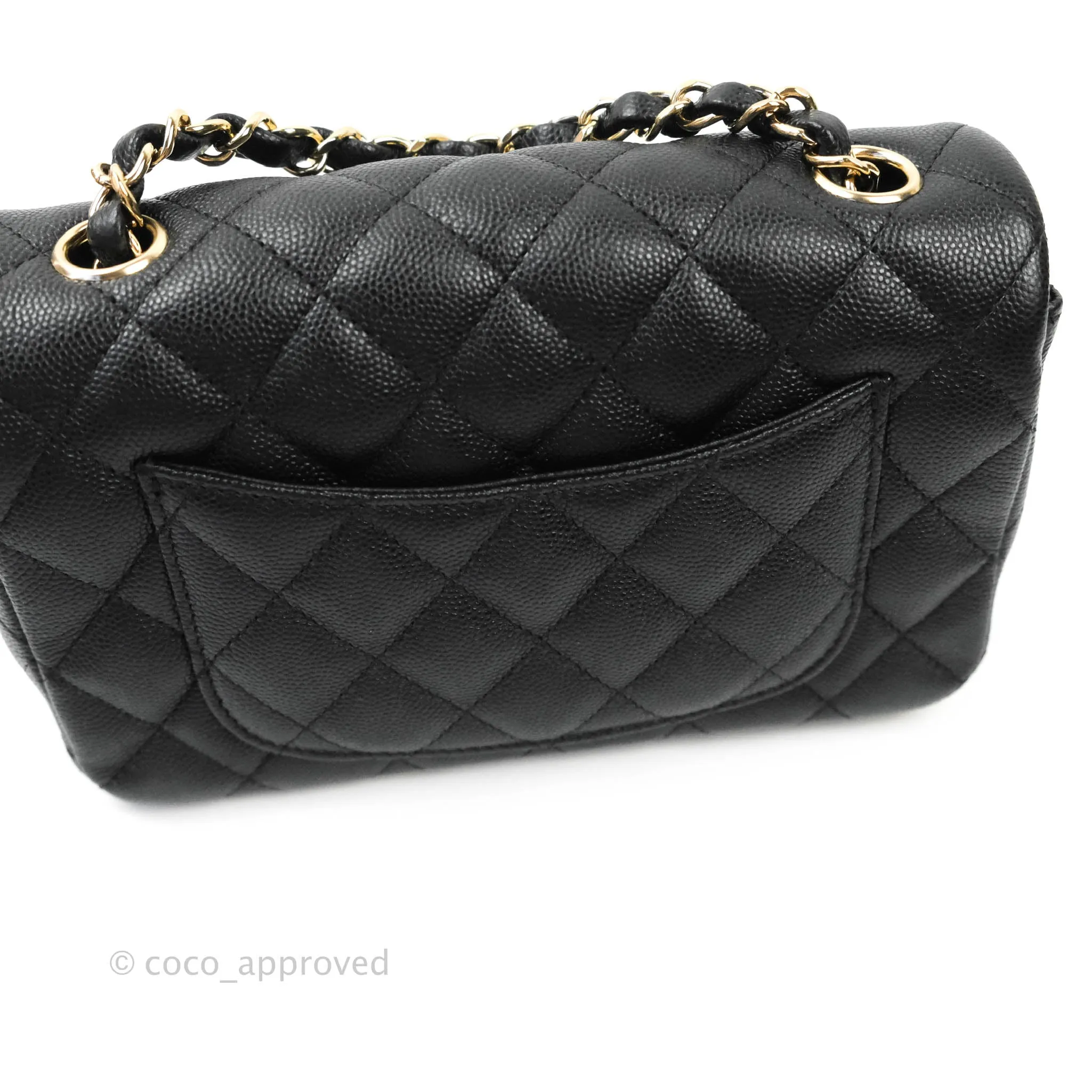 Chanel Classic Quilted Mini Rectangular Flap Black Caviar Gold Hardware 18B