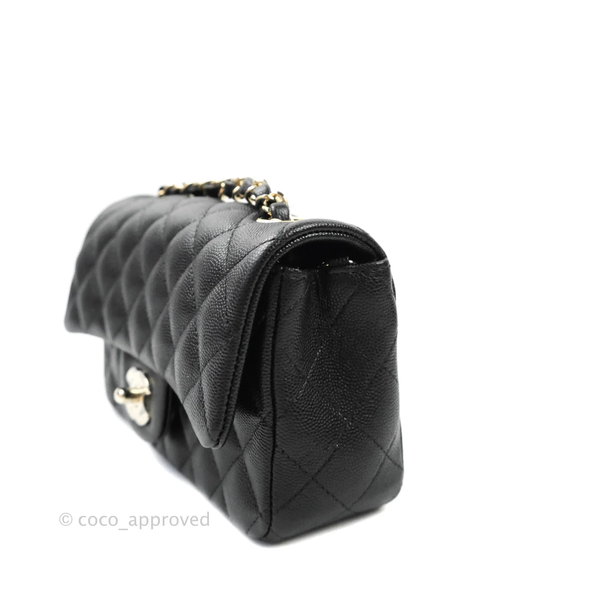 Chanel Classic Quilted Mini Rectangular Flap Black Caviar Gold Hardware 18B