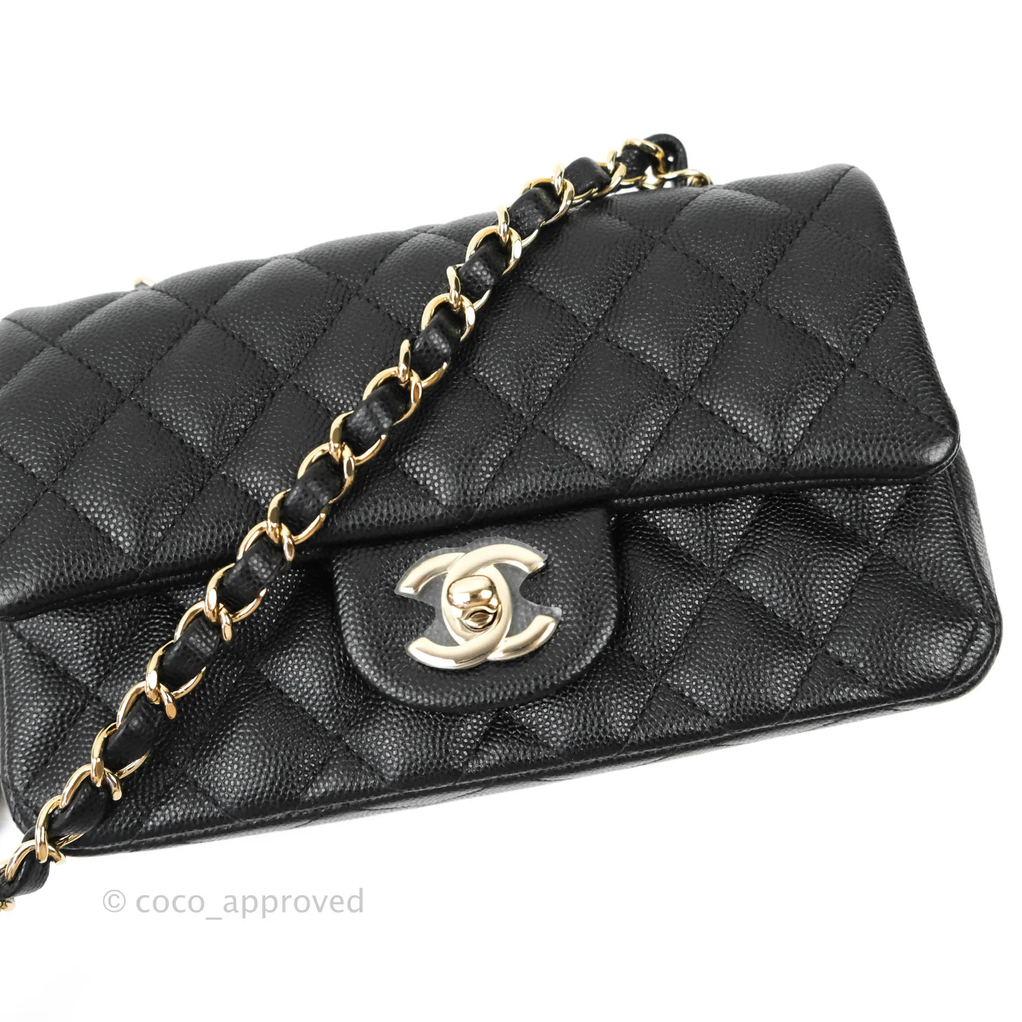 Chanel Classic Quilted Mini Rectangular Flap Black Caviar Gold Hardware 18B