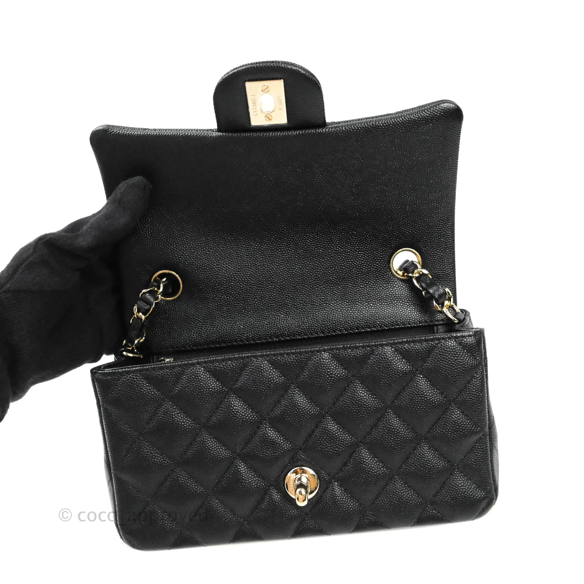 Chanel Classic Quilted Mini Rectangular Flap Black Caviar Gold Hardware 18B