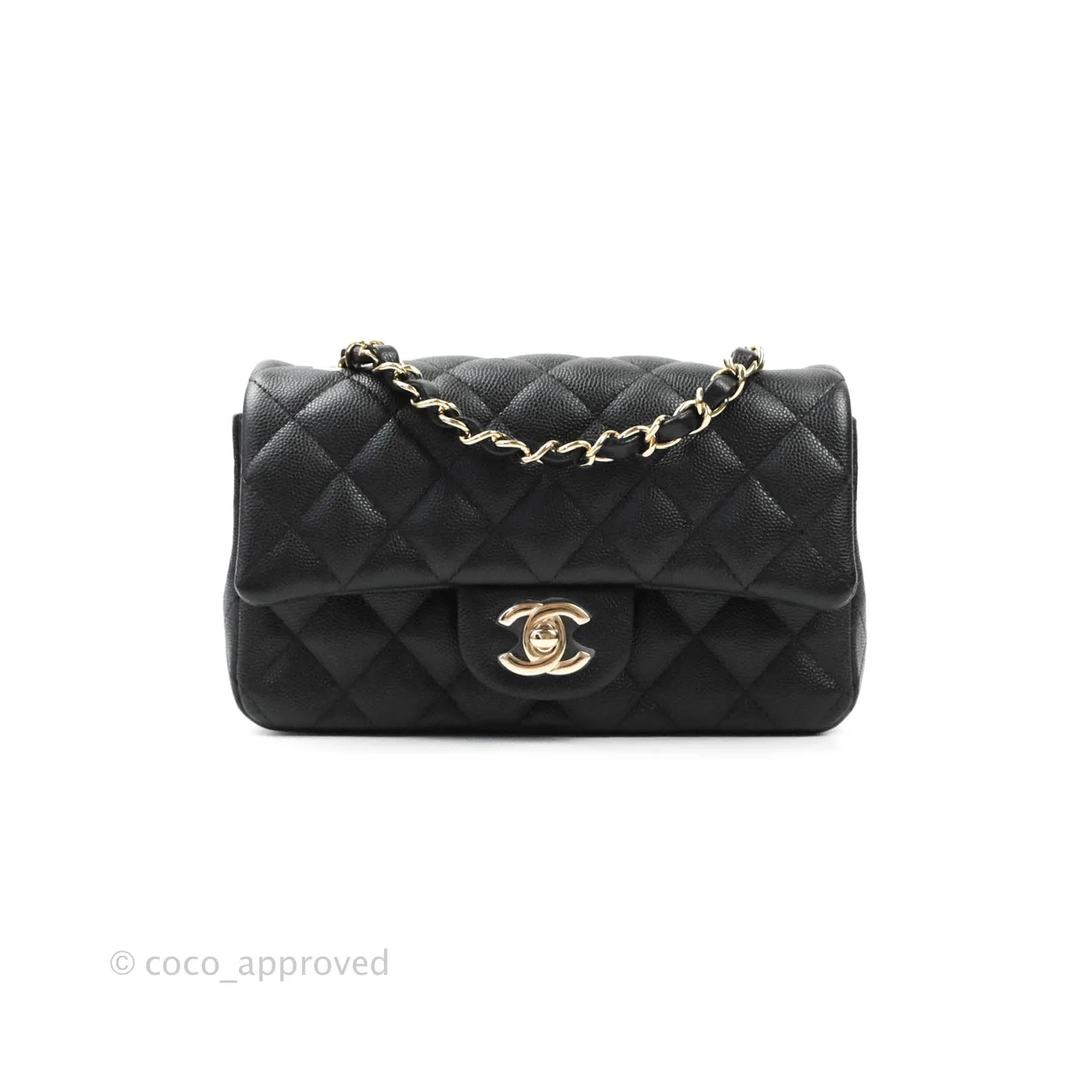 Chanel Classic Quilted Mini Rectangular Flap Black Caviar Gold Hardware 18B